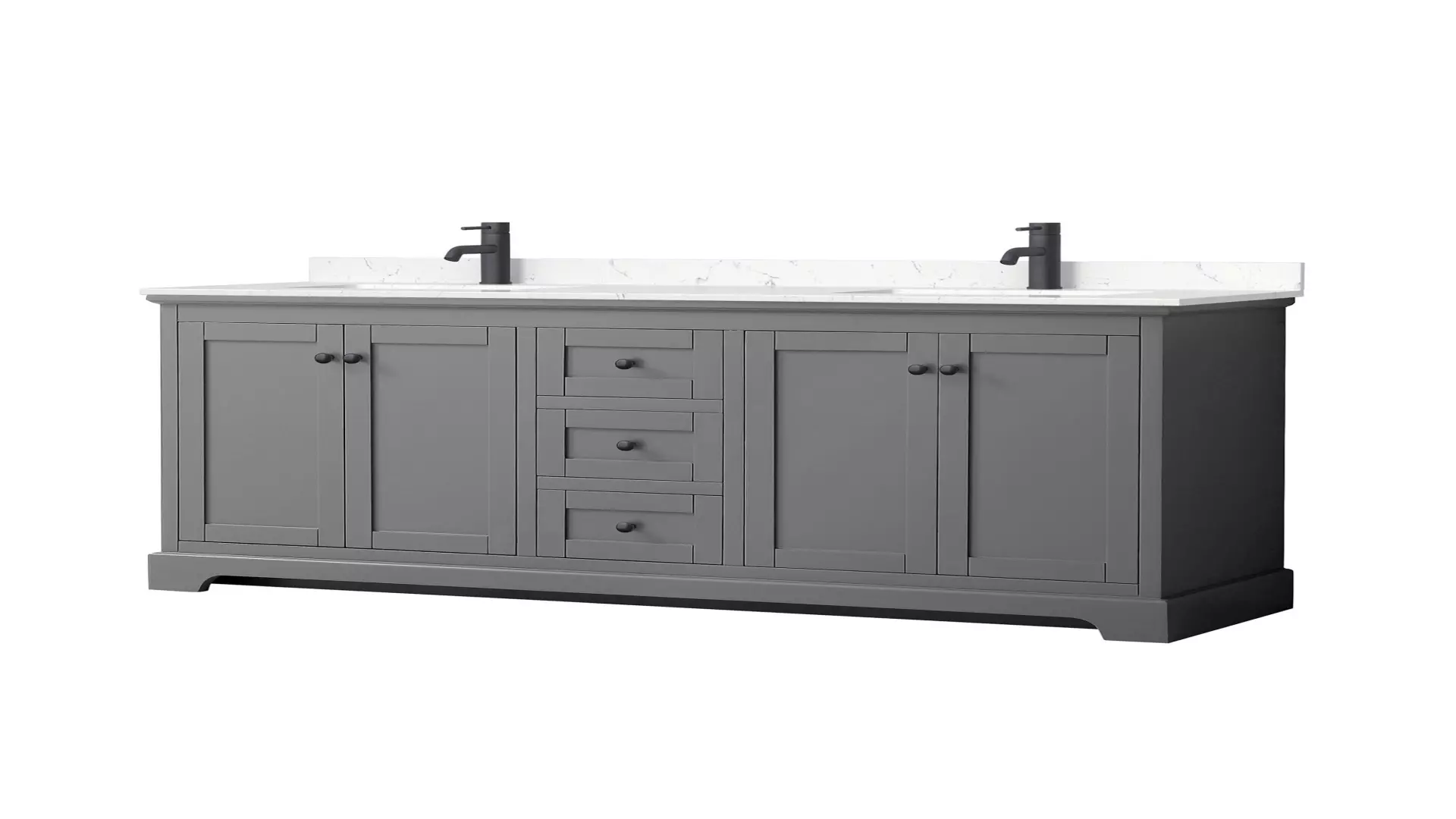 Avery 72 Inch Double Bathroom Vanity in Dark Gray, Carrara Cultured Marble Countertop, Undermount Square Sinks, Matte Black Trim material