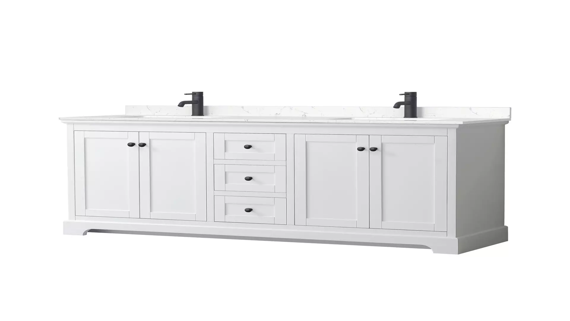 Avery 72 Inch Double Bathroom Vanity in White, Carrara Cultured Marble Countertop, Undermount Square Sinks, Matte Black Trim material