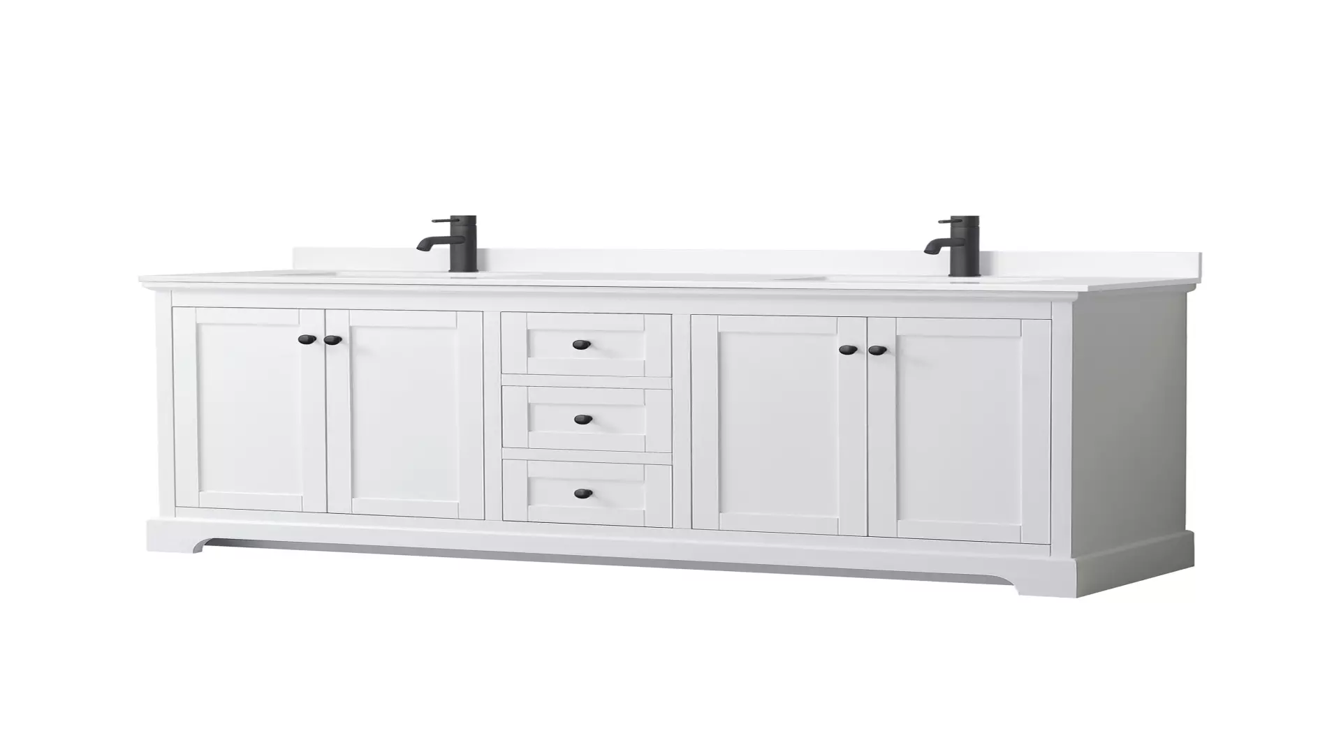 Avery 72 Inch Double Bathroom Vanity in White, White Cultured Marble Countertop, Undermount Square Sinks, Matte Black Trim material
