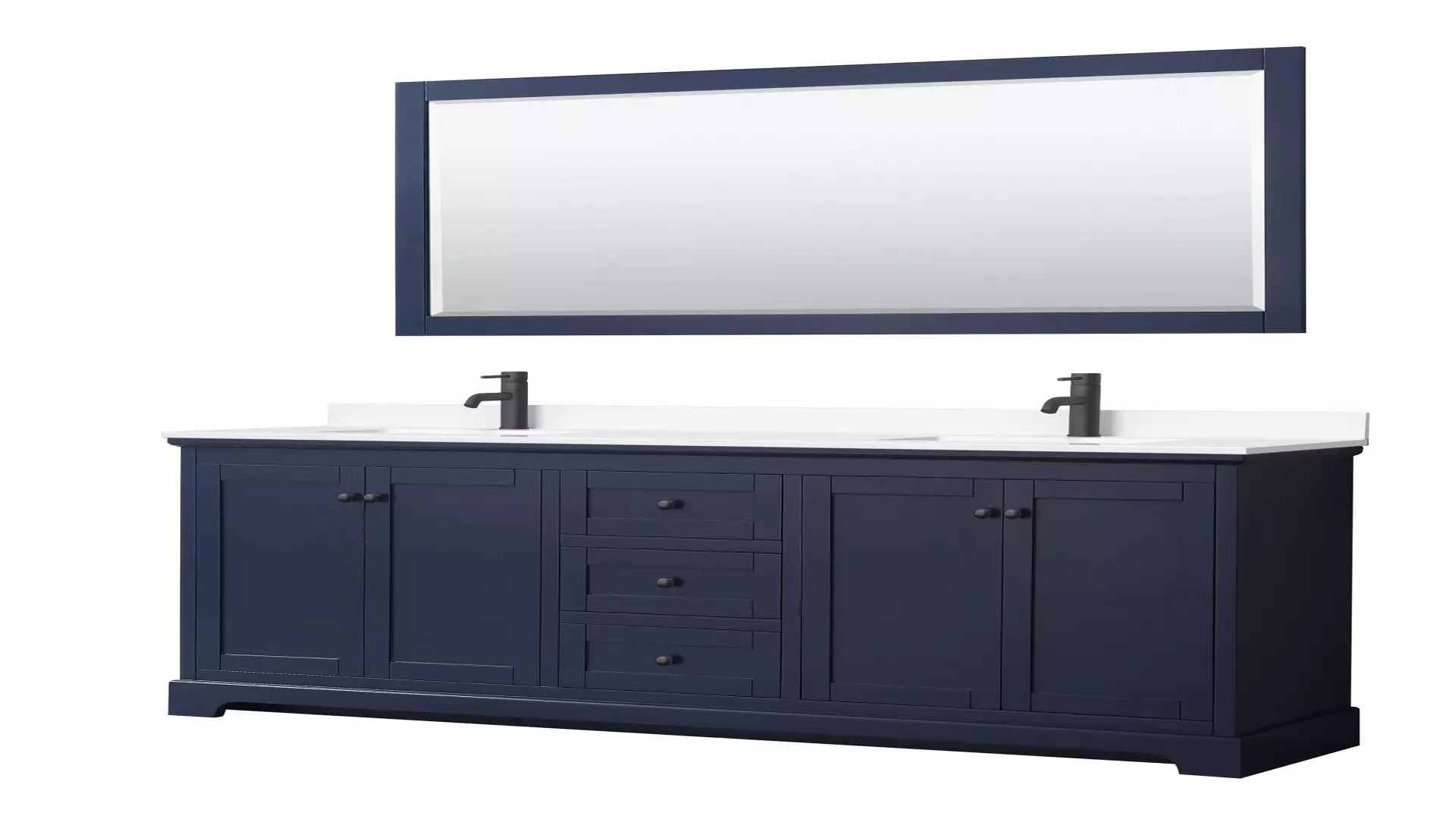 Avery 80 Inch Double Bathroom Vanity in Dark Blue, White Cultured Marble Countertop, Undermount Square Sinks, Matte Black Trim, 70 Inch Mirror material