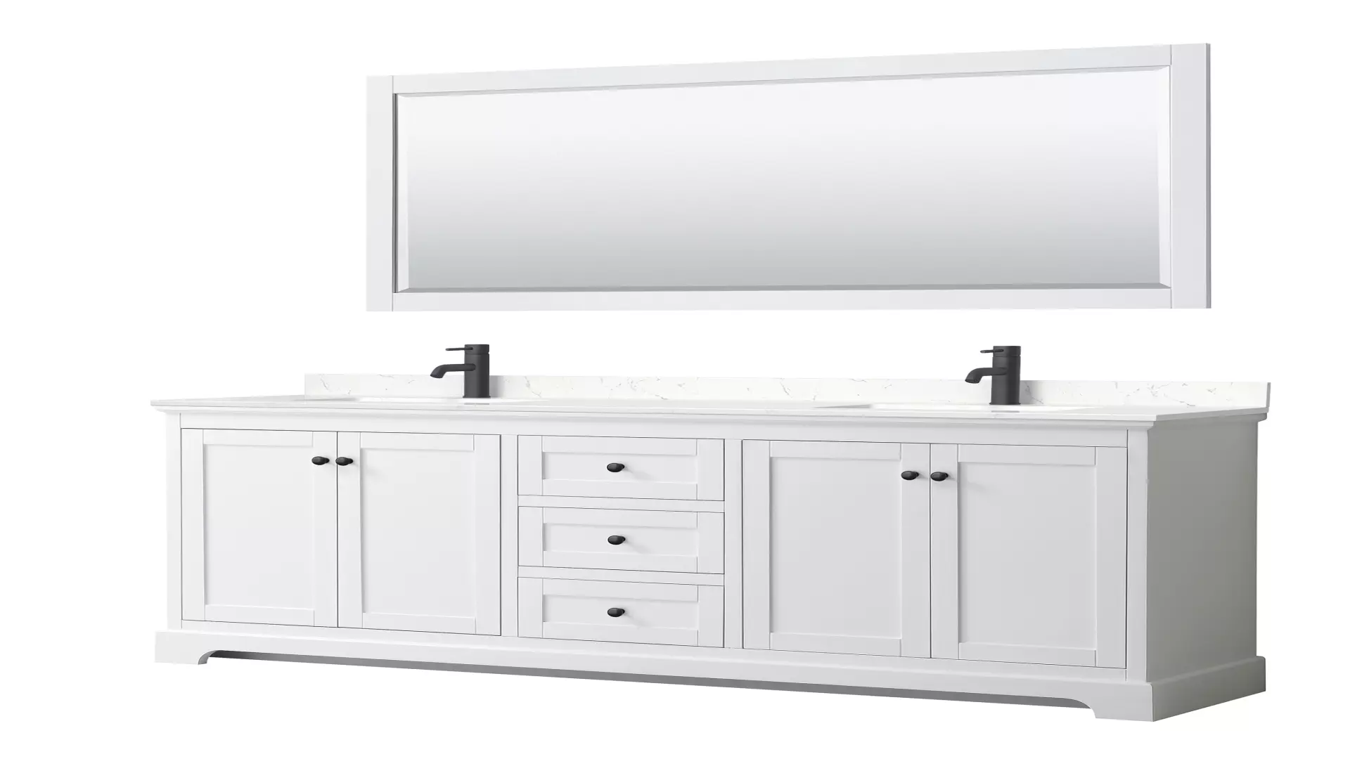 Avery 80 Inch Double Bathroom Vanity in White, Carrara Cultured Marble Countertop, Undermount Square Sinks, Matte Black Trim, 70 Inch Mirror material