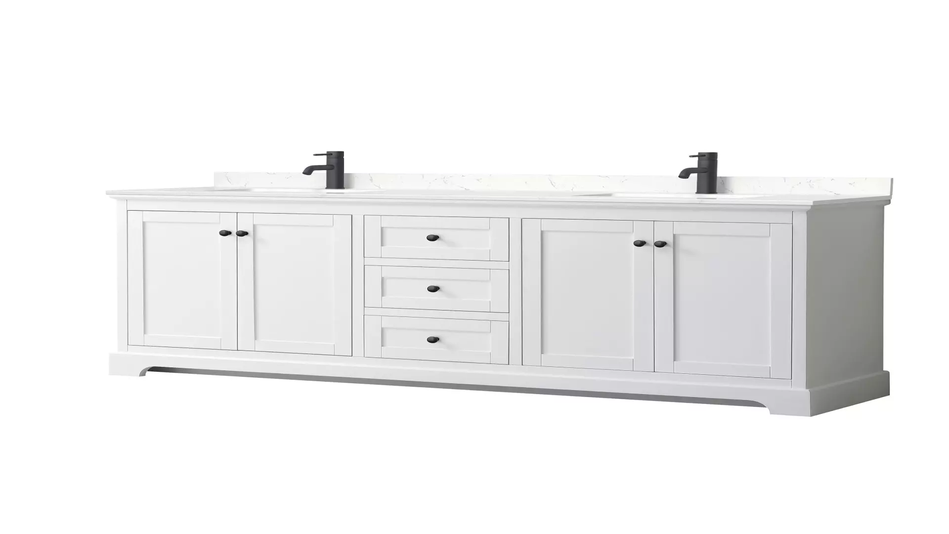 Avery 80 Inch Double Bathroom Vanity in White, Carrara Cultured Marble Countertop, Undermount Square Sinks, Matte Black Trim material