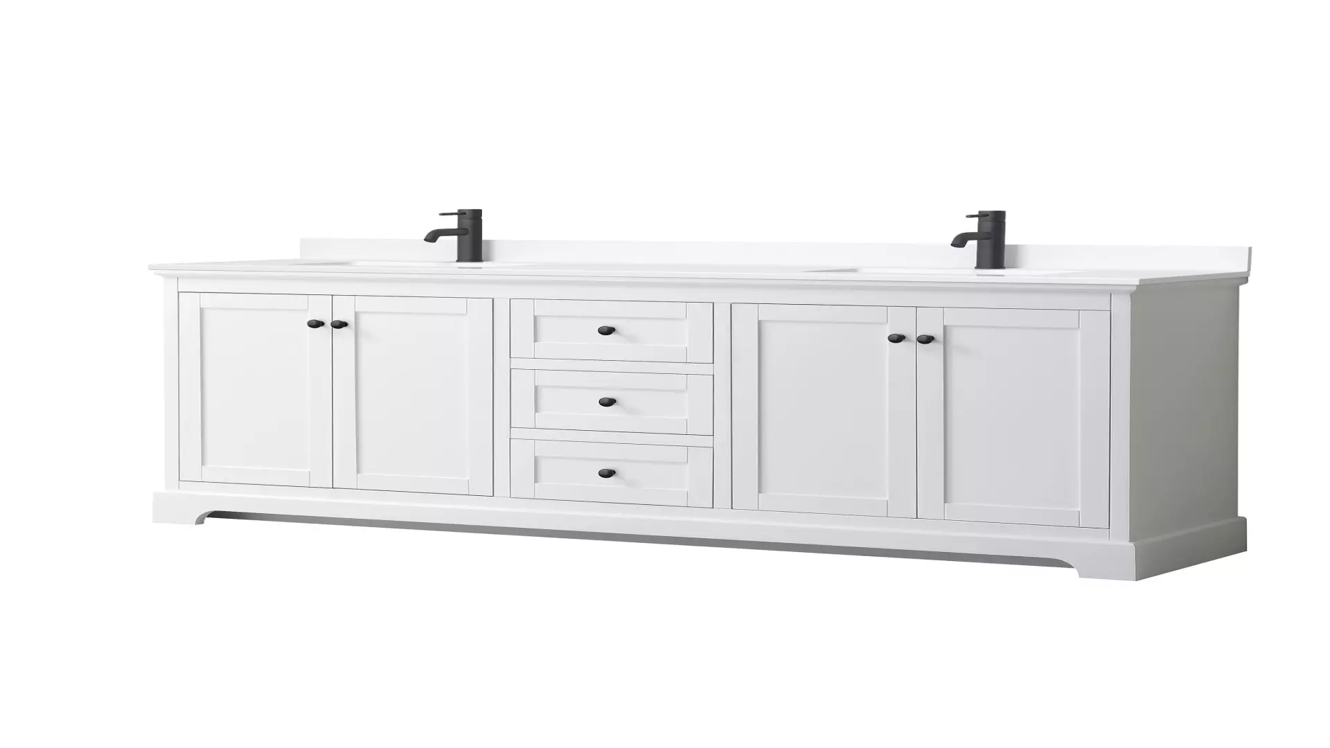 Avery 80 Inch Double Bathroom Vanity in White, White Cultured Marble Countertop, Undermount Square Sinks, Matte Black Trim material