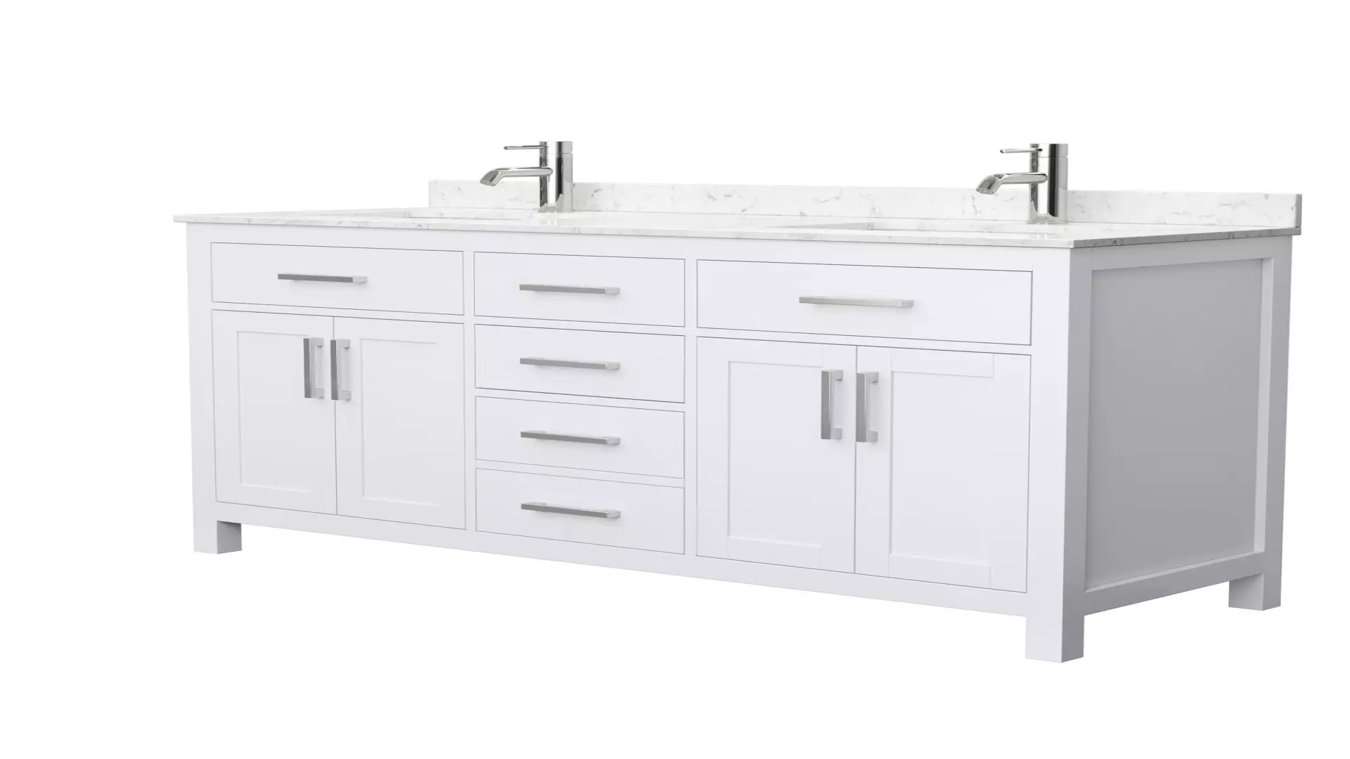 Beckett 60 Inch Double Bathroom Vanity in White, Carrara Cultured Marble Countertop, Undermount Square Sinks, No Mirror material
