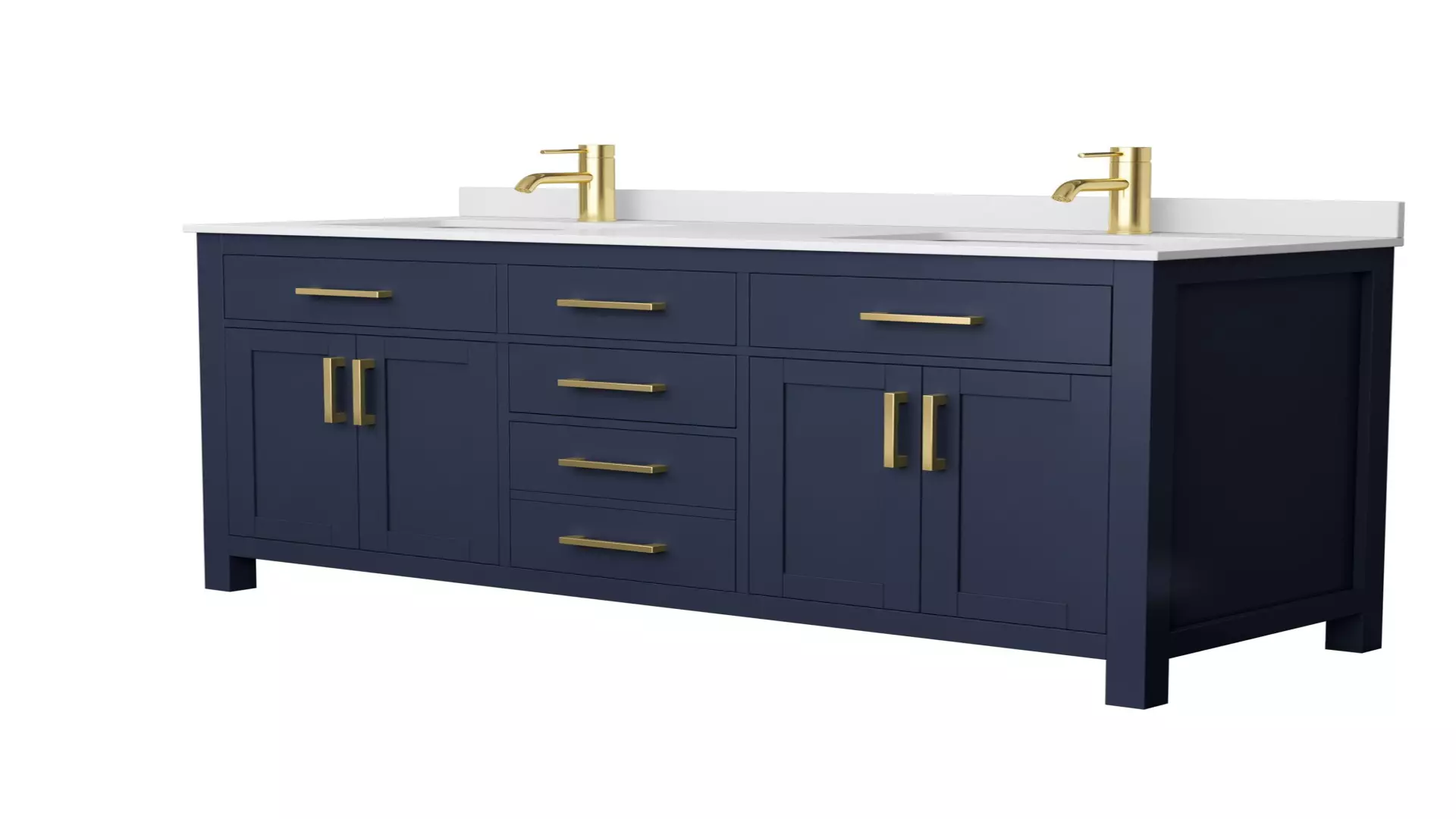 Beckett 60 Inch Double Bathroom Vanity in Dark Blue, White Cultured Marble Countertop, Undermount Square Sinks, No Mirror material