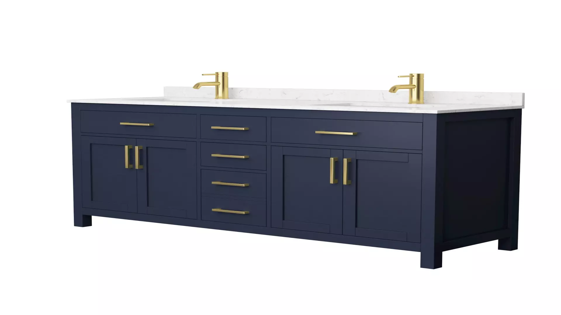 Beckett 66 Inch Double Bathroom Vanity in Dark Blue, Carrara Cultured Marble Countertop, Undermount Square Sinks, No Mirror material