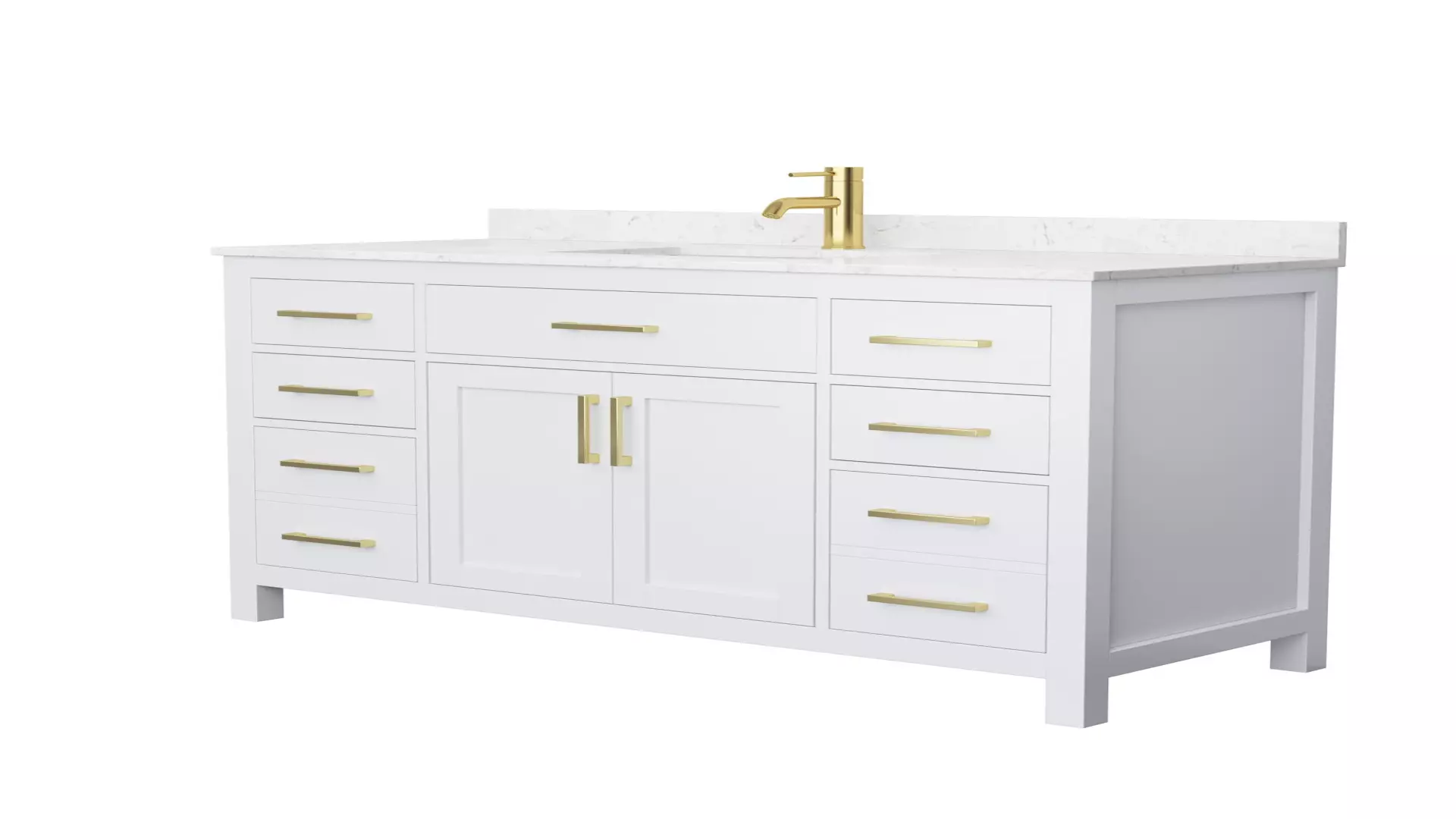 Beckett 54 Inch Single Bathroom Vanity in White, Carrara Cultured Marble Countertop, Undermount Square Sink, Brushed Gold Trim material