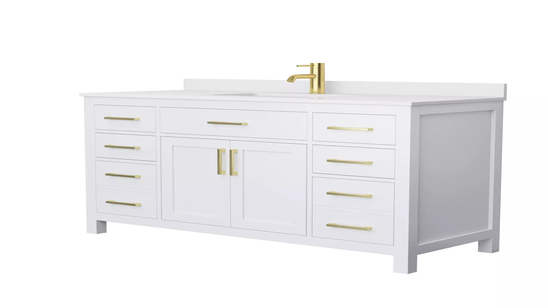 Beckett 54 Inch Single Bathroom Vanity in White, White Cultured Marble Countertop, Undermount Square Sink, Brushed Gold Trim material