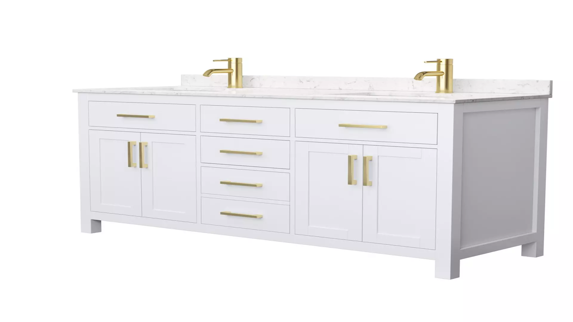 Beckett 60 Inch Double Bathroom Vanity in White, Carrara Cultured Marble Countertop, Undermount Square Sinks, Brushed Gold Trim material