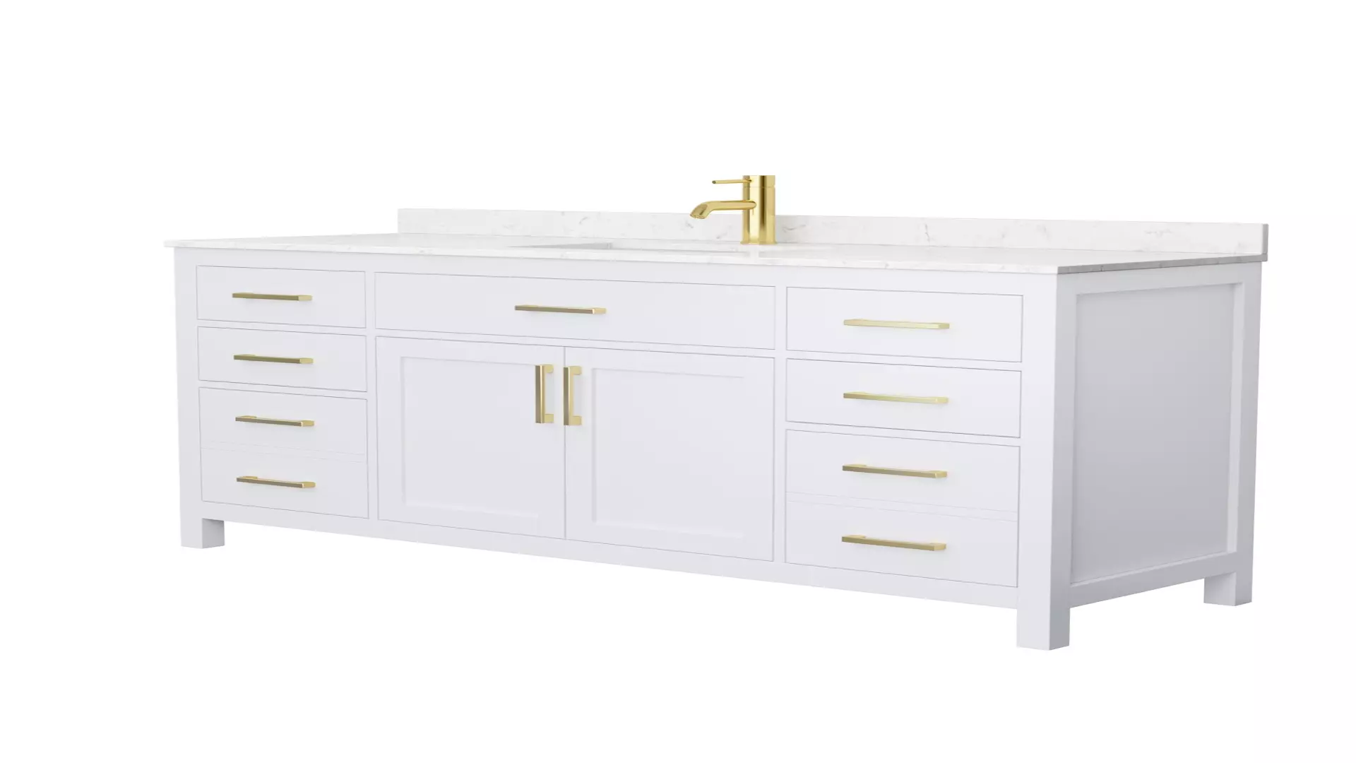 Beckett 66 Inch Single Bathroom Vanity in White, Carrara Cultured Marble Countertop, Undermount Square Sink, Brushed Gold Trim material