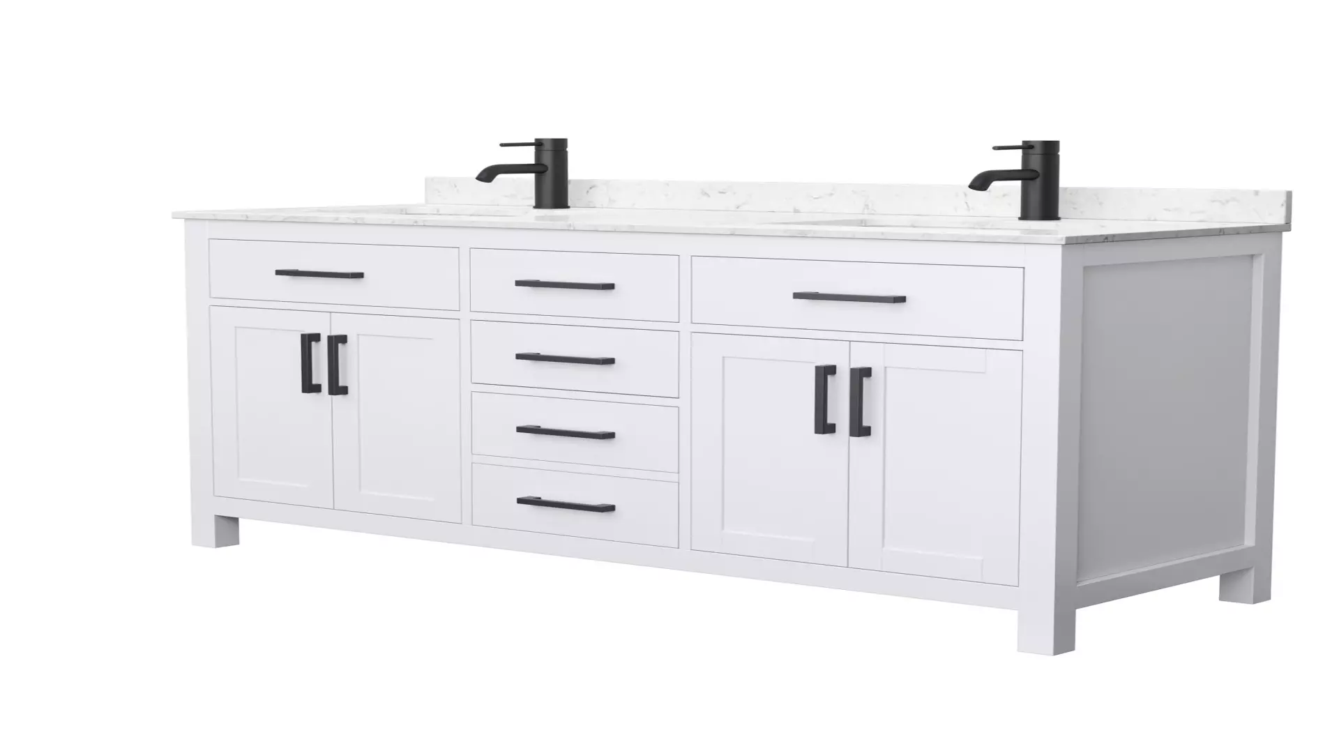 Beckett 60 Inch Double Bathroom Vanity in White, Carrara Cultured Marble Countertop, Undermount Square Sinks, Matte Black Trim material