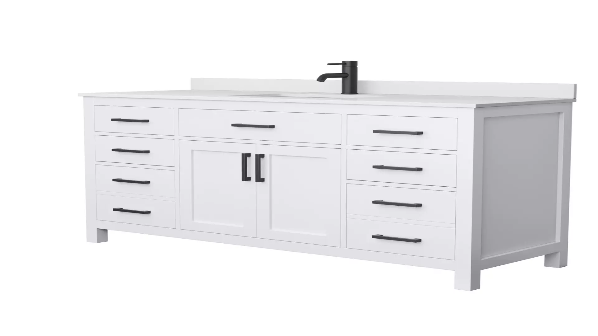 Beckett 60 Inch Single Bathroom Vanity in White, White Cultured Marble Countertop, Undermount Square Sink, Matte Black Trim material
