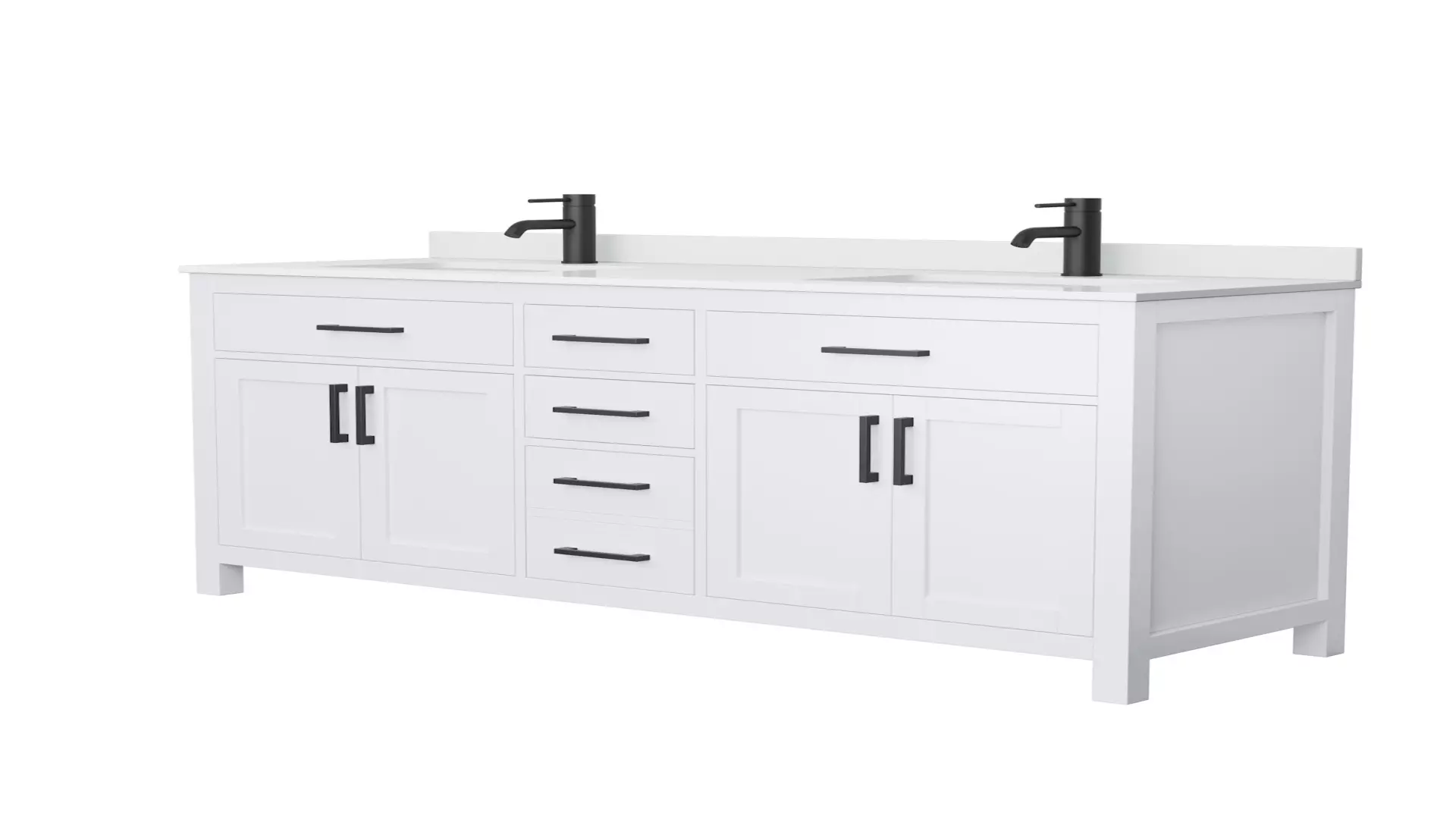 Beckett 66 Inch Double Bathroom Vanity in White, White Cultured Marble Countertop, Undermount Square Sinks, Matte Black Trim material