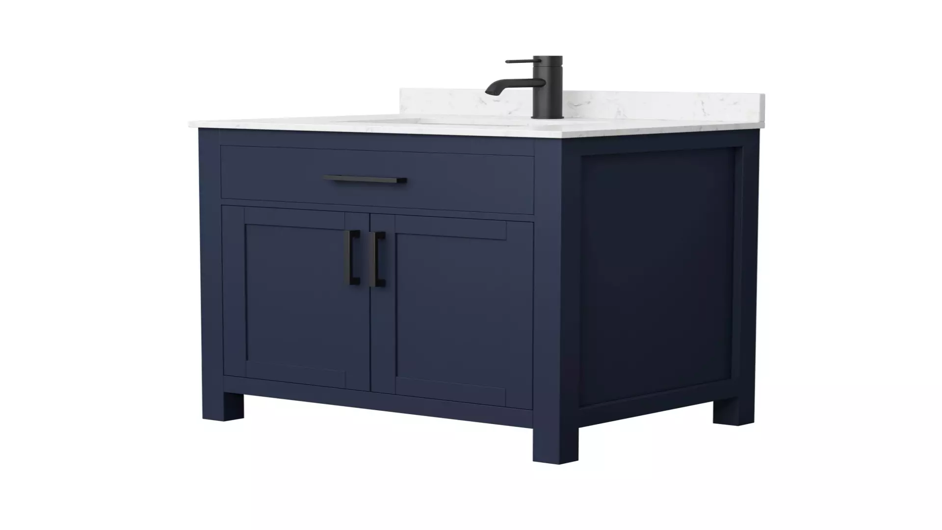 Beckett 30 Inch Single Bathroom Vanity in Dark Blue, Carrara Cultured Marble Countertop, Undermount Square Sink, Matte Black Trim material