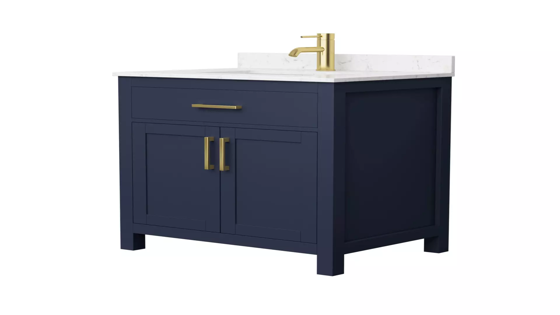 Beckett 30 Inch Single Bathroom Vanity in Dark Blue, Carrara Cultured Marble Countertop, Undermount Square Sink, Brushed Gold Trim material