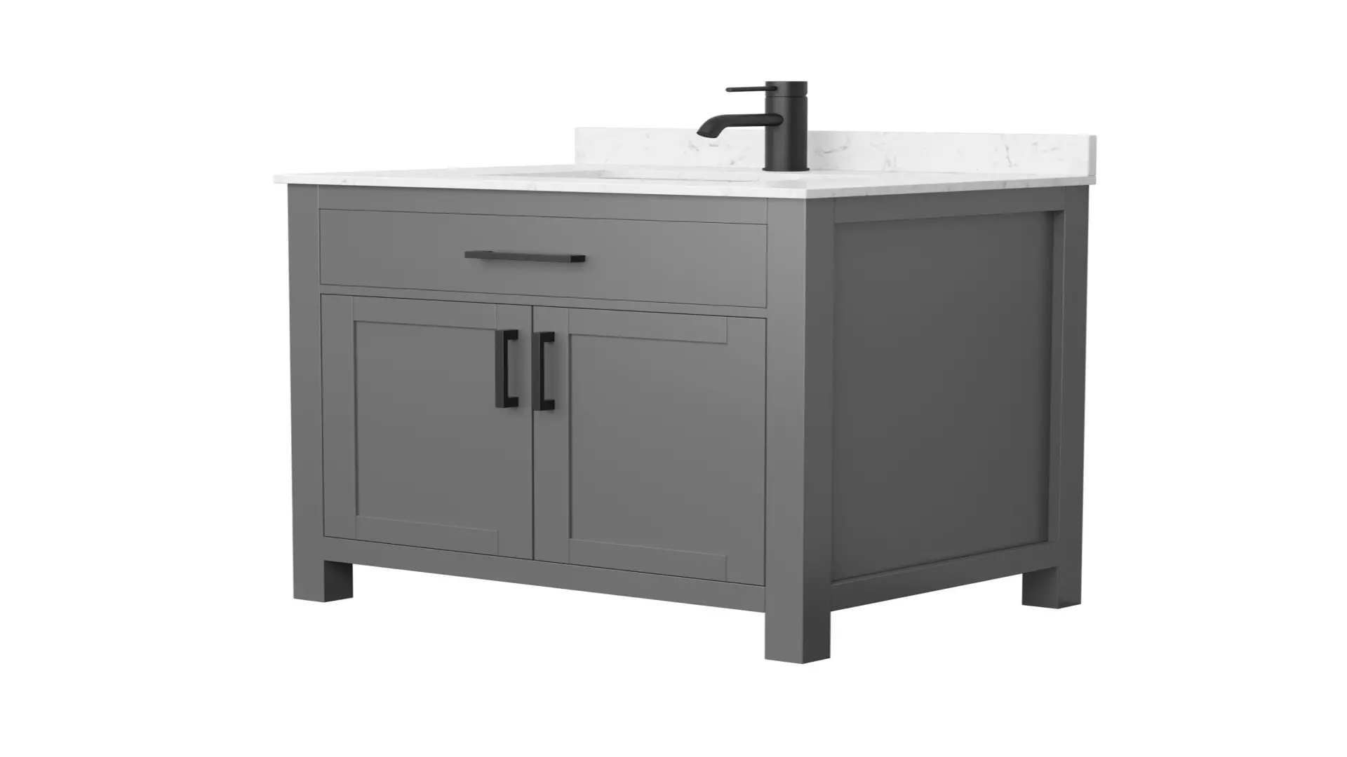 Beckett 30 Inch Single Bathroom Vanity in Dark Gray, Carrara Cultured Marble Countertop, Undermount Square Sink, Matte Black Trim material