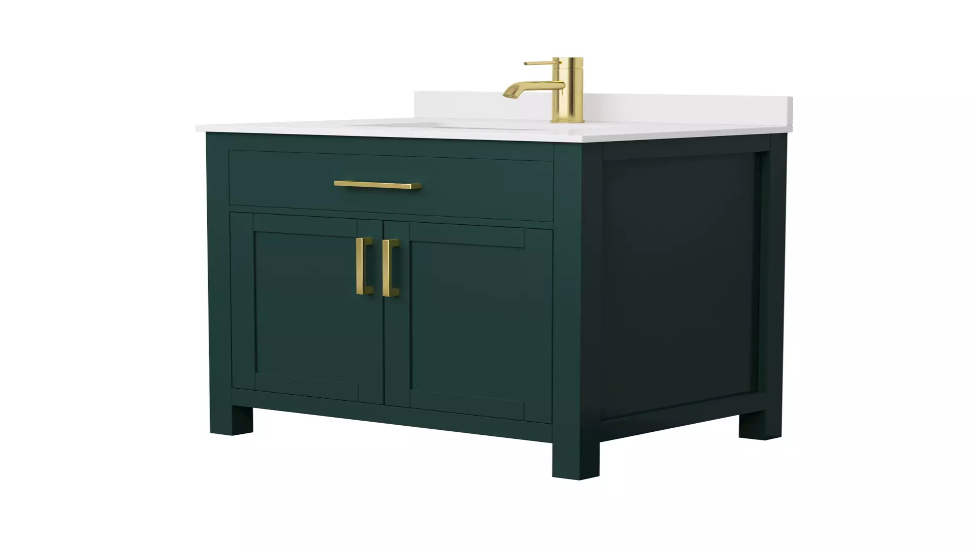 Beckett 30 Inch Single Bathroom Vanity in Green, White Cultured Marble Countertop, Undermount Square Sink, Brushed Gold Trim material