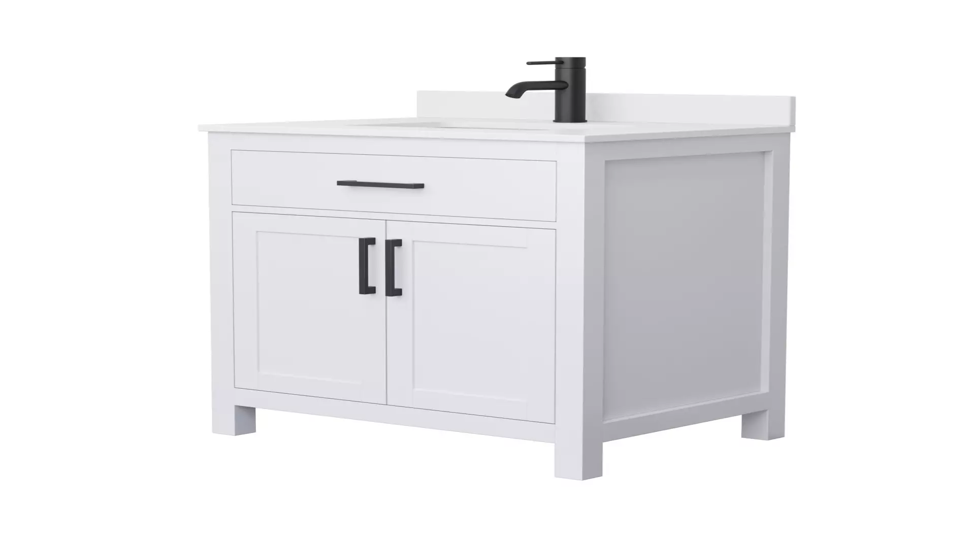 Beckett 30 Inch Single Bathroom Vanity in White, White Cultured Marble Countertop, Undermount Square Sink, Matte Black Trim material