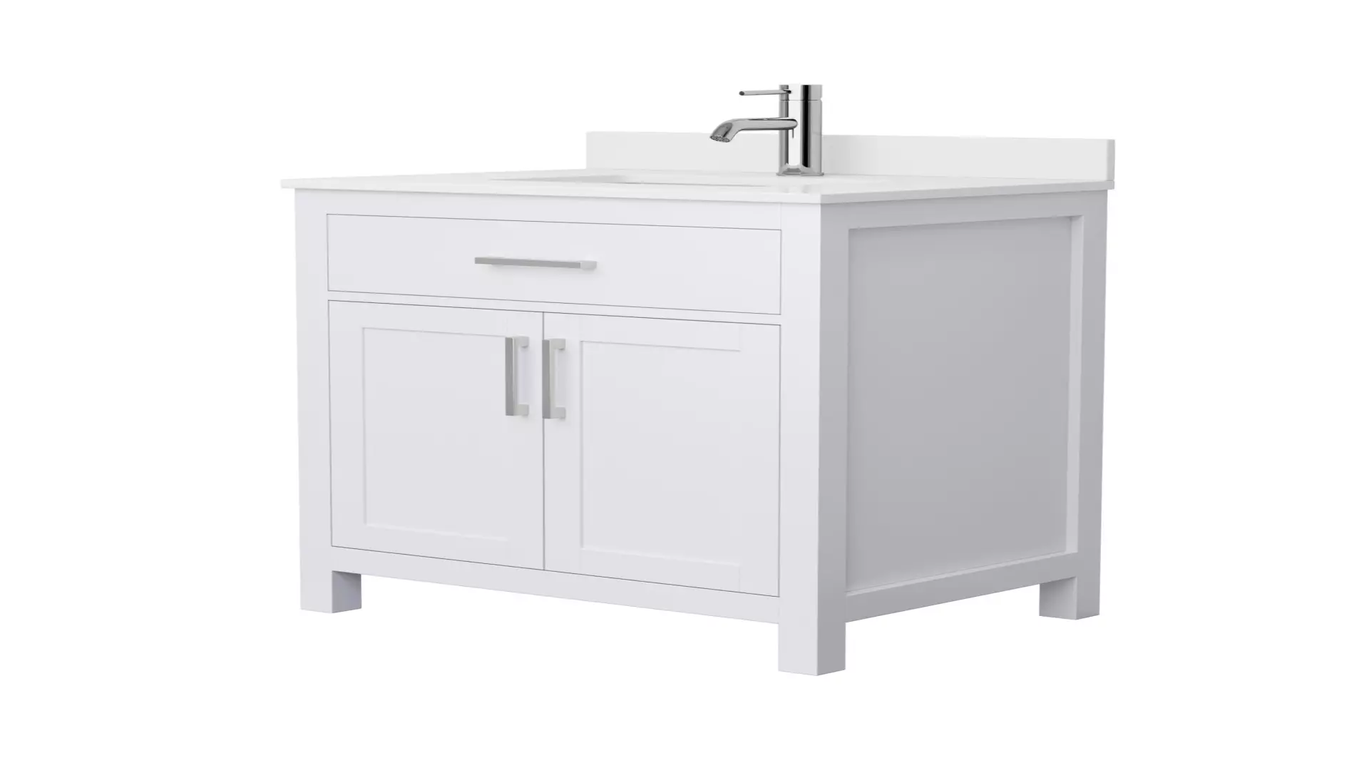 Beckett 30 Inch Single Bathroom Vanity in White, White Cultured Marble Countertop, Undermount Square Sink, Brushed Nickel Trim material