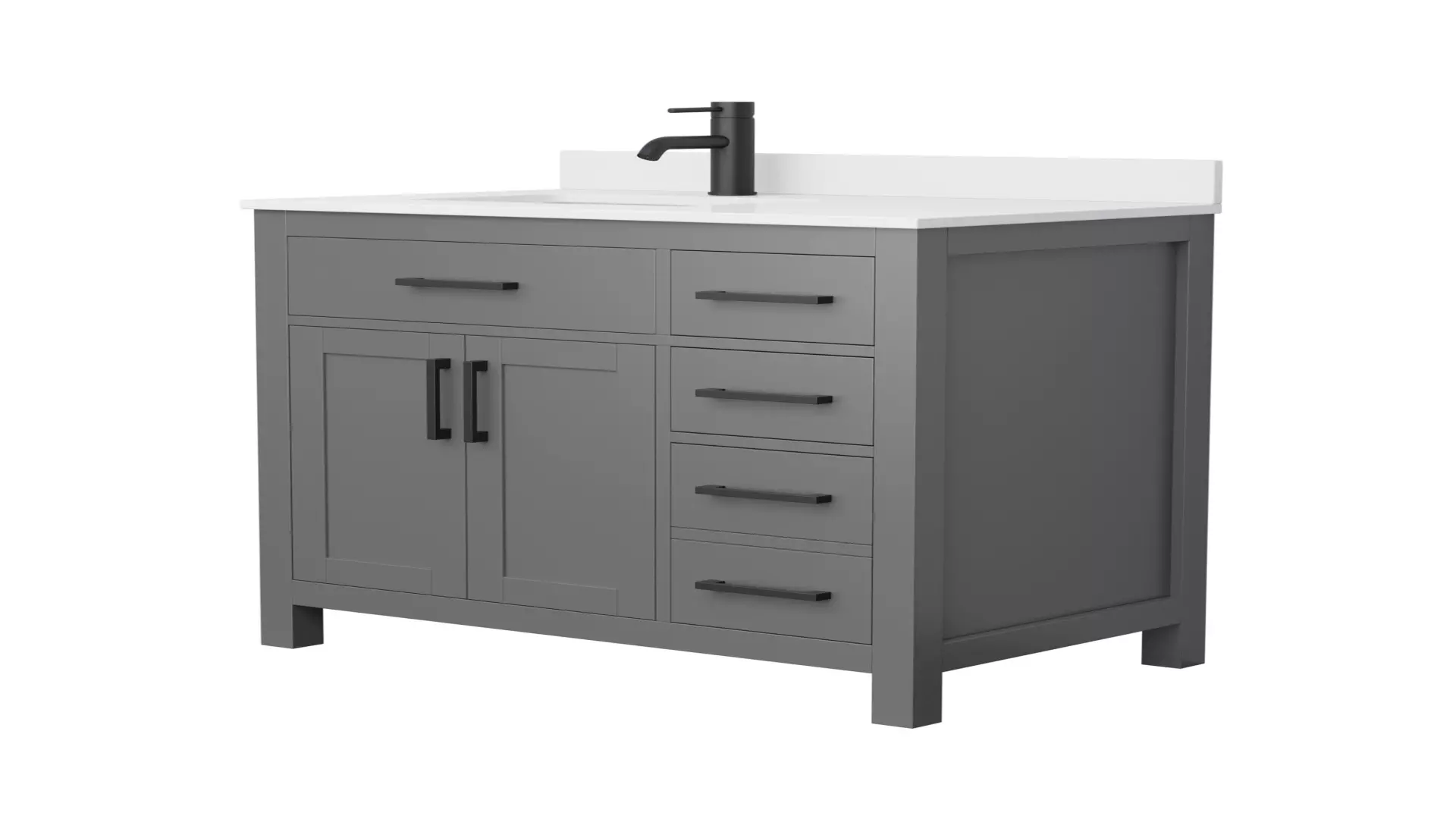 Beckett 36 Inch Single Bathroom Vanity in Dark Gray, White Cultured Marble Countertop, Undermount Square Sink, Matte Black Trim material
