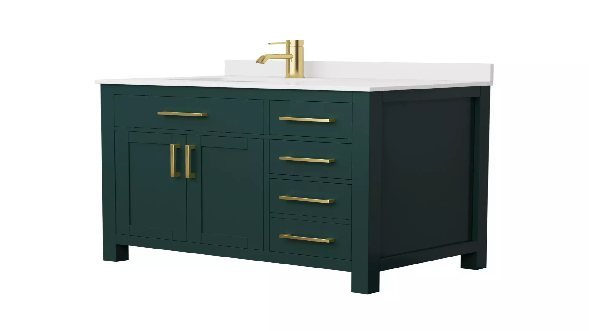Beckett 36 Inch Single Bathroom Vanity in Green, White Cultured Marble Countertop, Undermount Square Sink, Brushed Gold Trim material