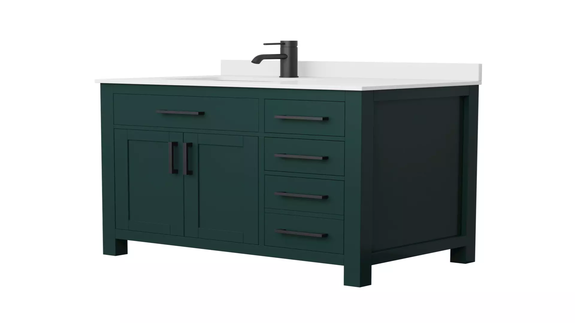 Beckett 36 Inch Single Bathroom Vanity in Green, White Cultured Marble Countertop, Undermount Square Sink, Matte Black Trim material