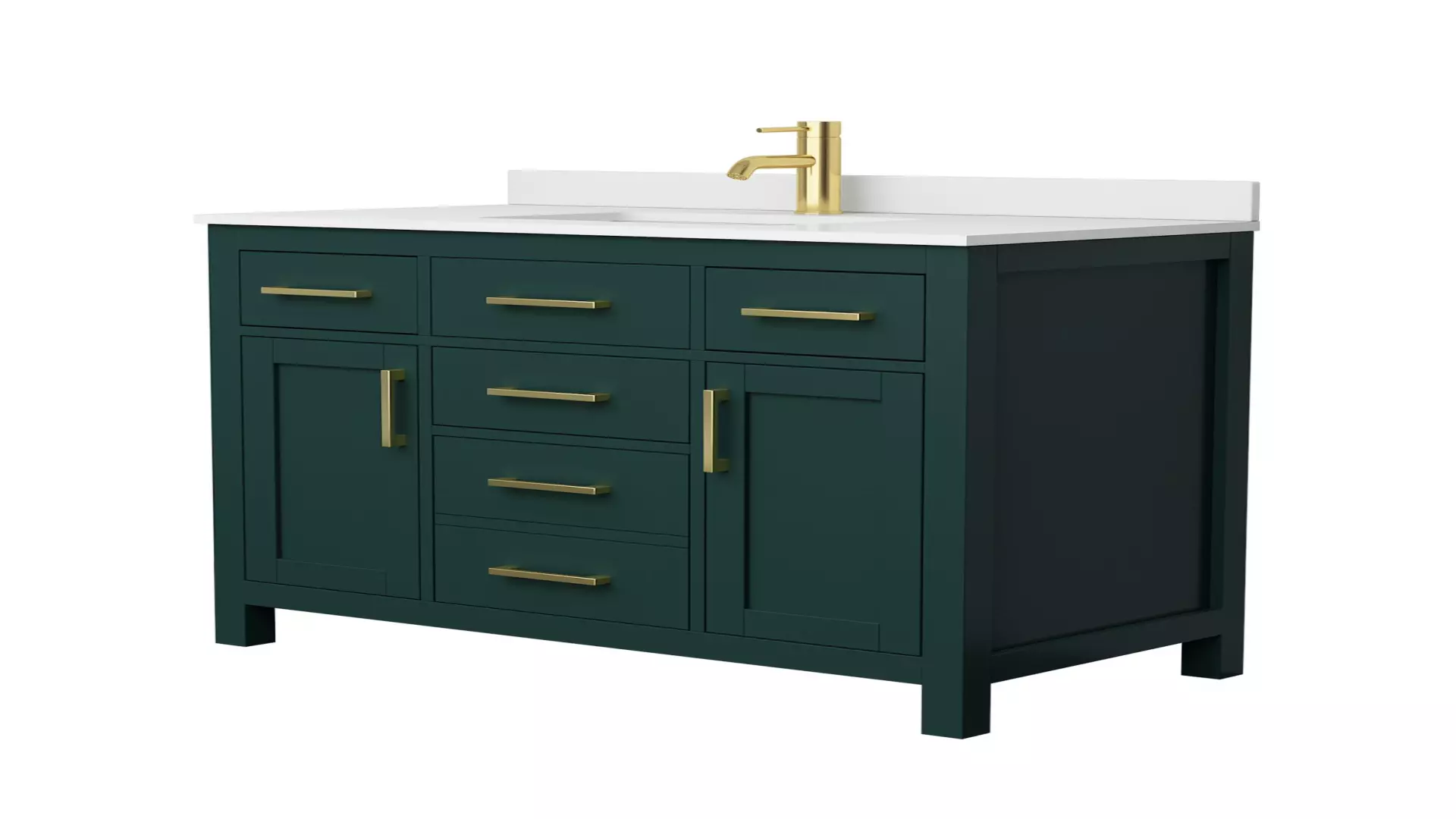 Beckett 42 Inch Single Bathroom Vanity in Green, White Cultured Marble Countertop, Undermount Square Sink, Brushed Gold Trim material