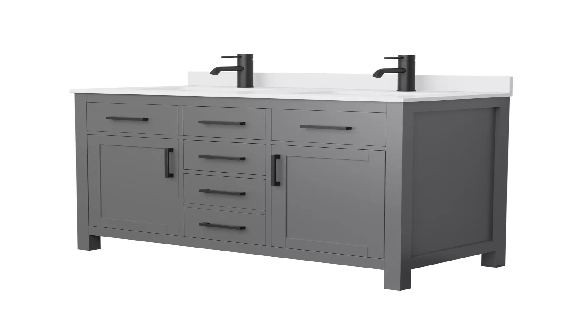 Beckett 48 Inch Double Bathroom Vanity in Dark Gray, White Cultured Marble Countertop, Undermount Square Sinks, Matte Black Trim material
