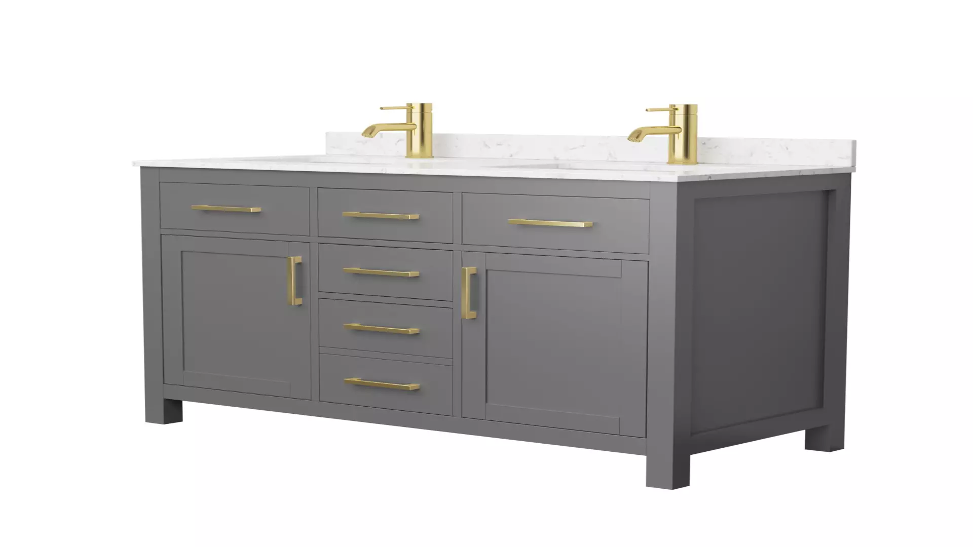 Beckett 48 Inch Double Bathroom Vanity in Dark Gray, Carrara Cultured Marble Countertop, Undermount Square Sinks, Brushed Gold Trim material