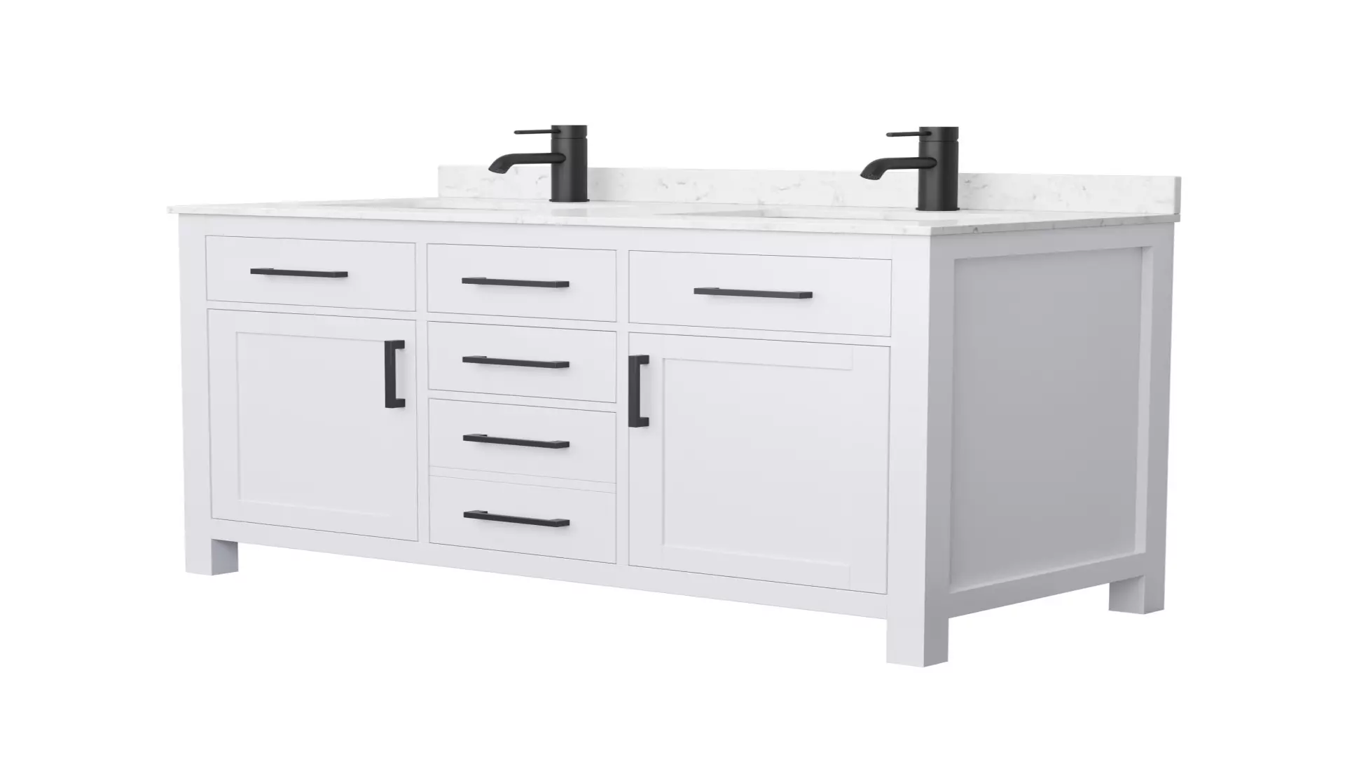 Beckett 48 Inch Double Bathroom Vanity in White, Carrara Cultured Marble Countertop, Undermount Square Sinks, Matte Black Trim material
