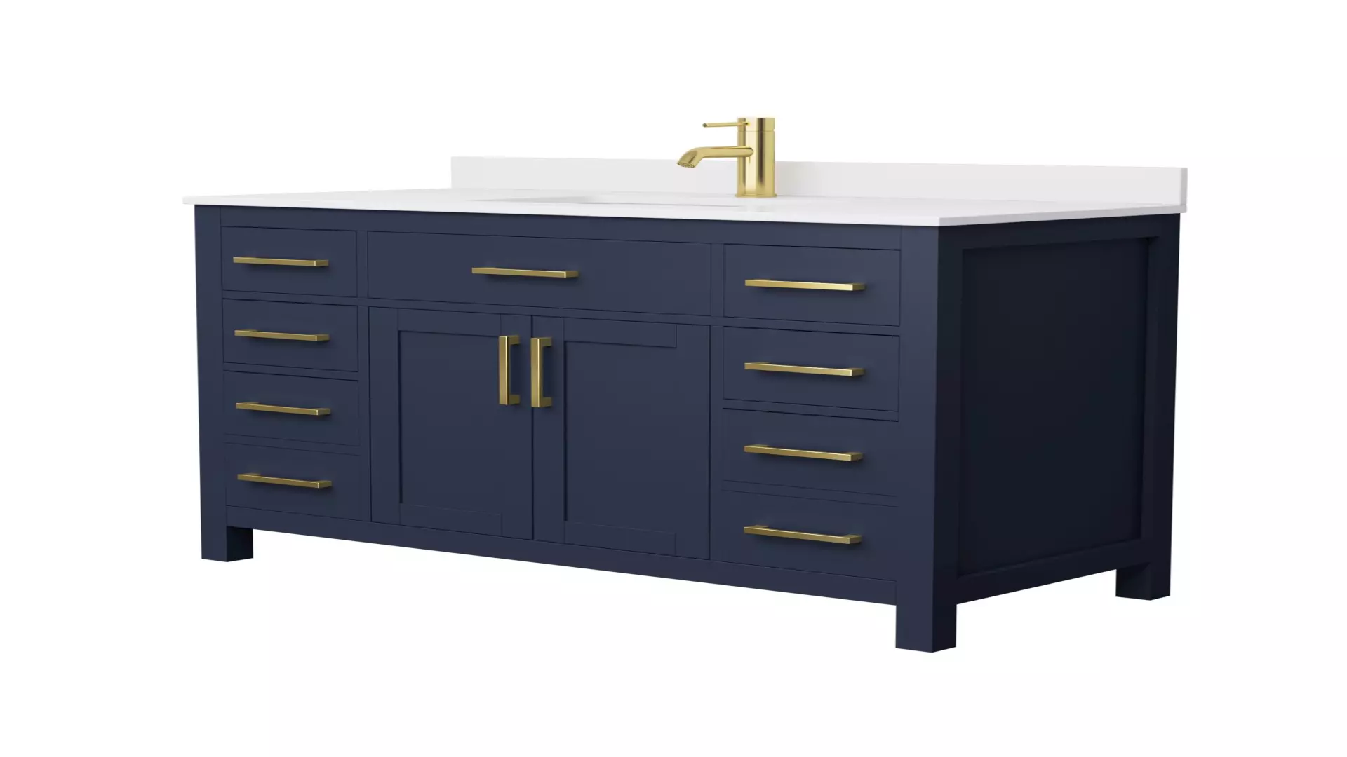 Beckett 48 Inch Single Bathroom Vanity in Dark Blue, White Cultured Marble Countertop, Undermount Square Sink, Brushed Gold Trim material