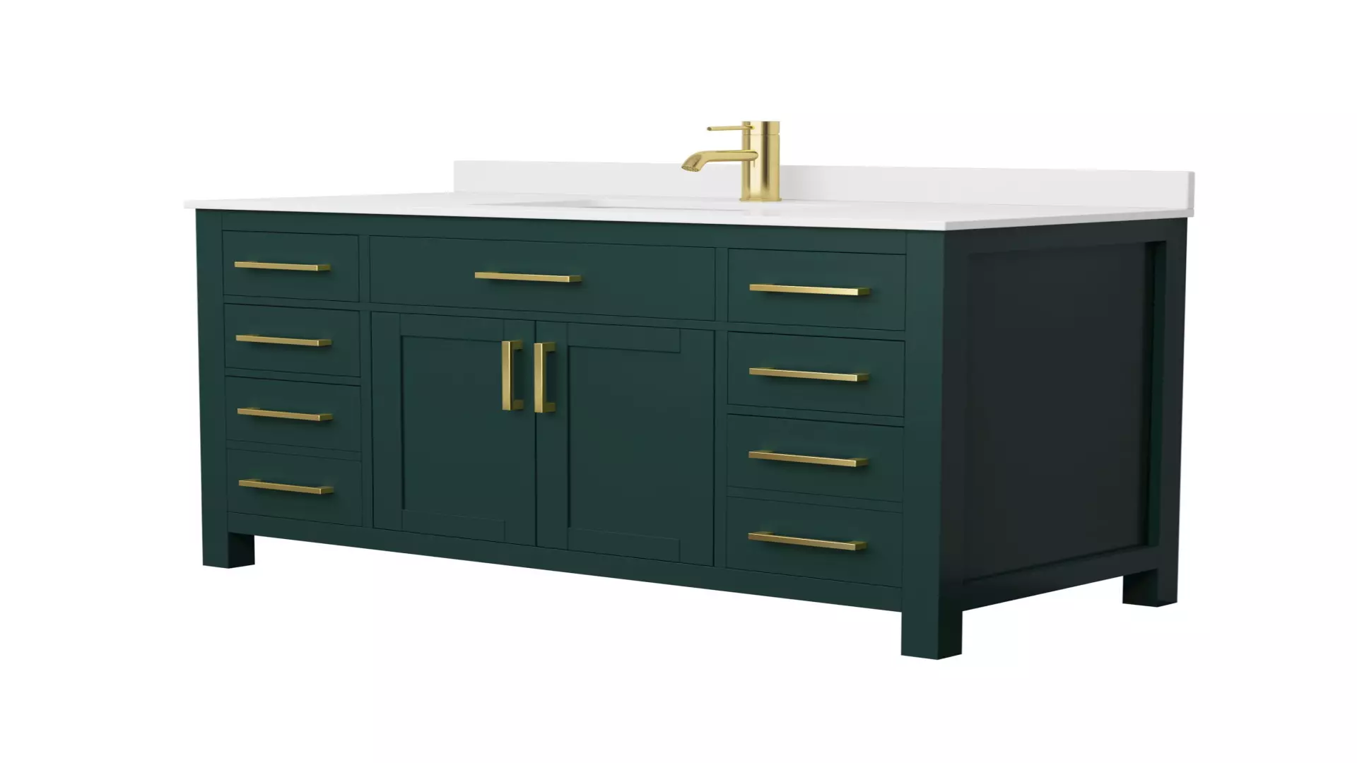 Beckett 48 Inch Single Bathroom Vanity in Green, White Cultured Marble Countertop, Undermount Square Sink, Brushed Gold Trim material