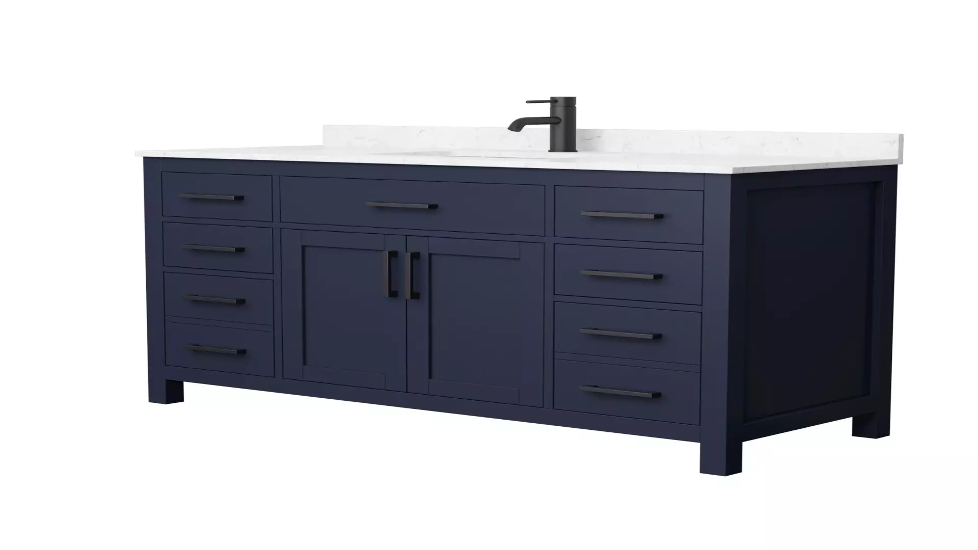 Beckett 54 Inch Single Bathroom Vanity in Dark Blue, Carrara Cultured Marble Countertop, Undermount Square Sink, Matte Black Trim material
