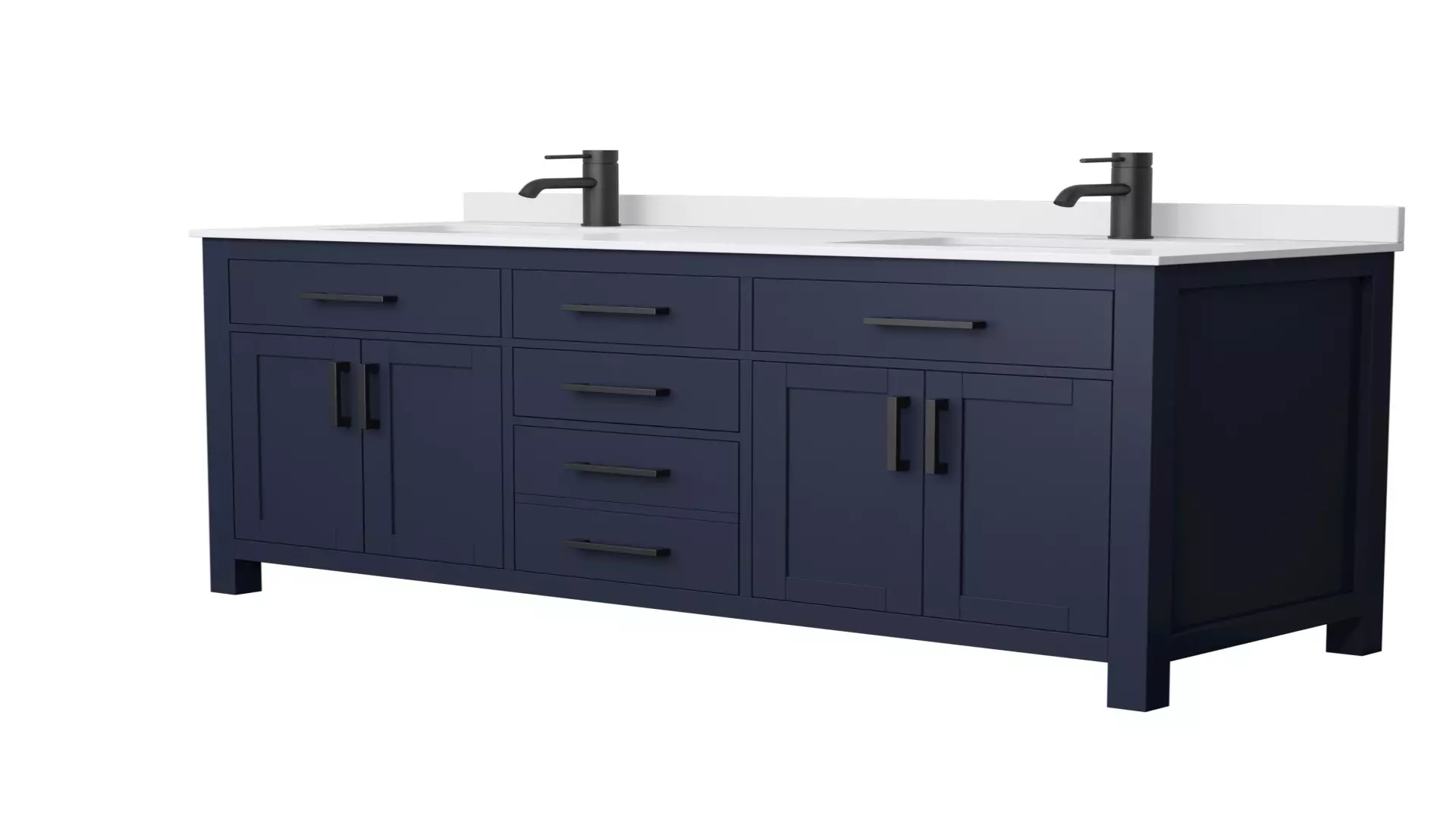 Beckett 60 Inch Double Bathroom Vanity in Dark Blue, White Cultured Marble Countertop, Undermount Square Sinks, Matte Black Trim material