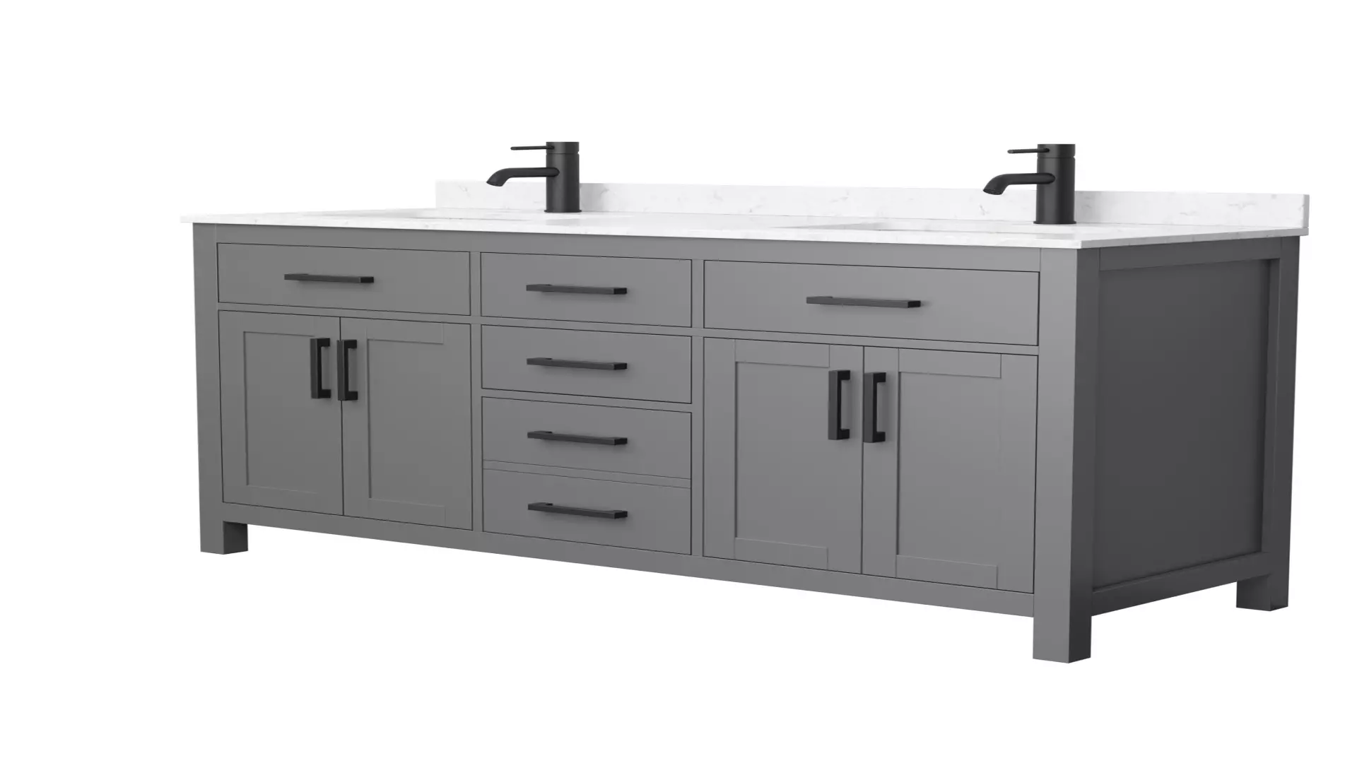 Beckett 60 Inch Double Bathroom Vanity in Dark Gray, Carrara Cultured Marble Countertop, Undermount Square Sinks, Matte Black Trim material