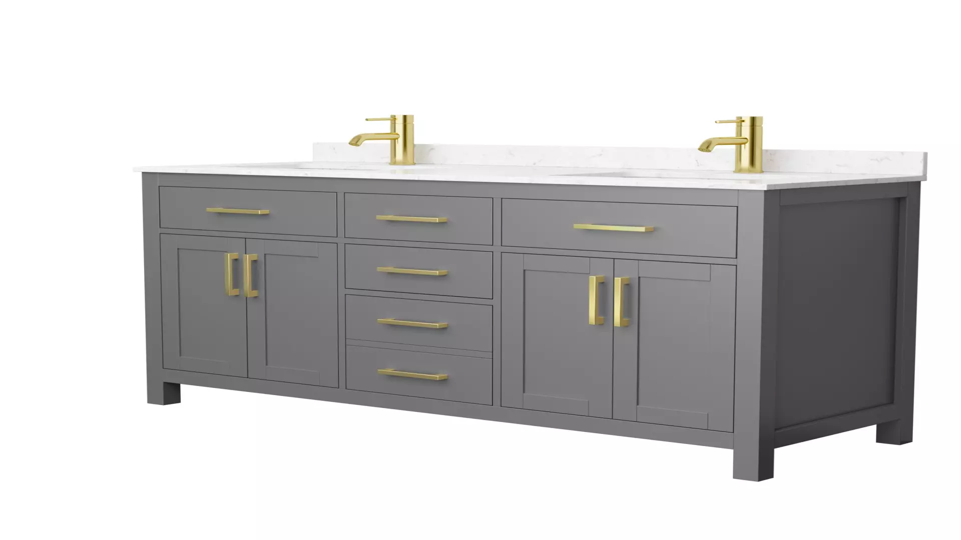 Beckett 60 Inch Double Bathroom Vanity in Dark Gray, Carrara Cultured Marble Countertop, Undermount Square Sinks, Brushed Gold Trim material