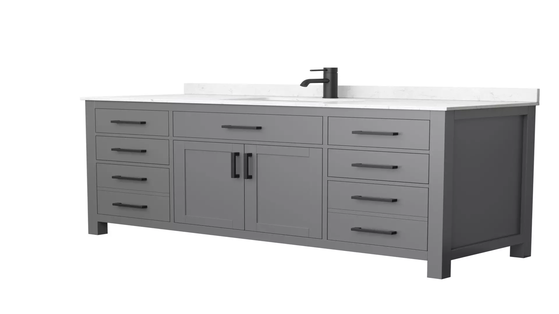 Beckett 60 Inch Single Bathroom Vanity in Dark Gray, Carrara Cultured Marble Countertop, Undermount Square Sink, Matte Black Trim material