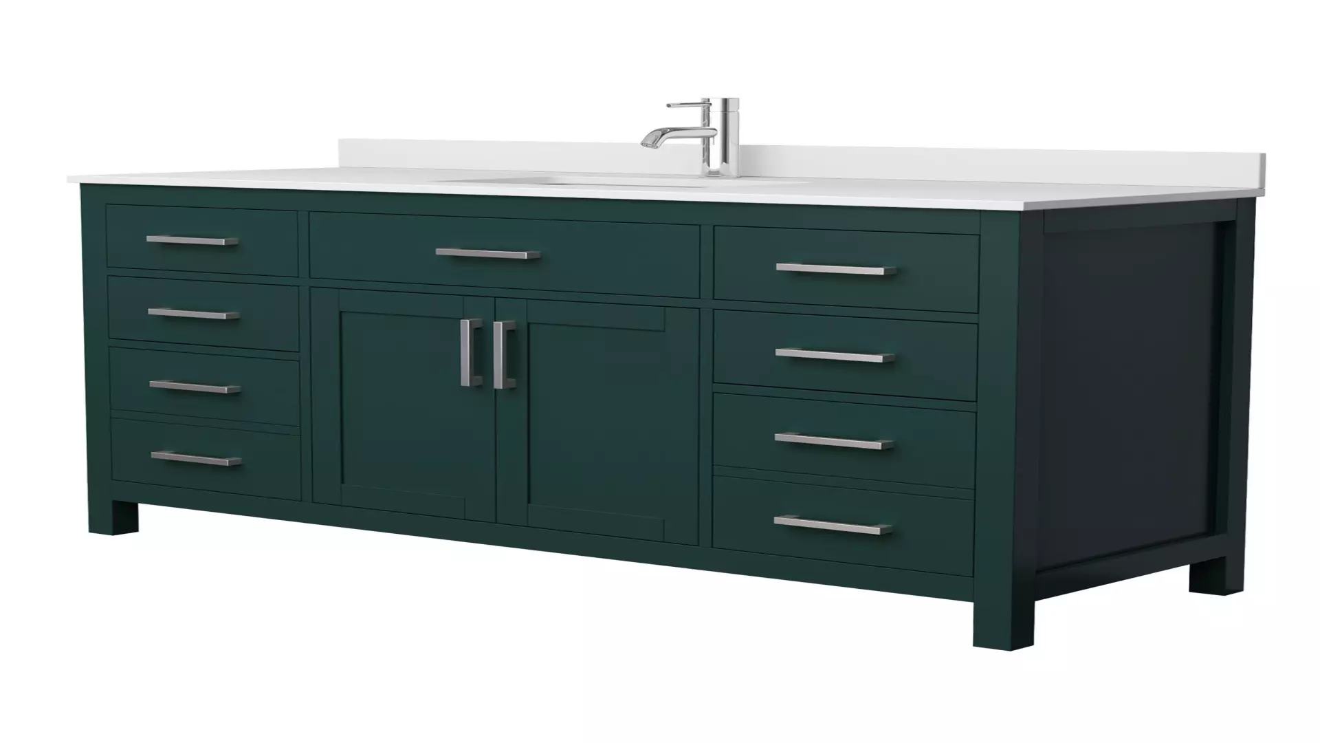 Beckett 60 Inch Single Bathroom Vanity in Green, White Cultured Marble Countertop, Undermount Square Sink, Brushed Nickel Trim material