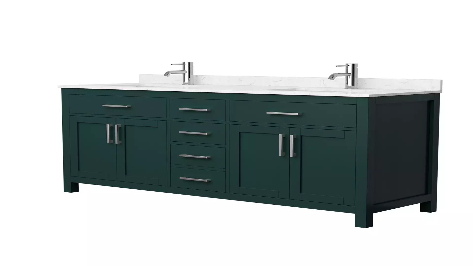 Beckett 66 Inch Double Bathroom Vanity in Green, Carrara Cultured Marble Countertop, Undermount Square Sinks, Brushed Nickel Trim material
