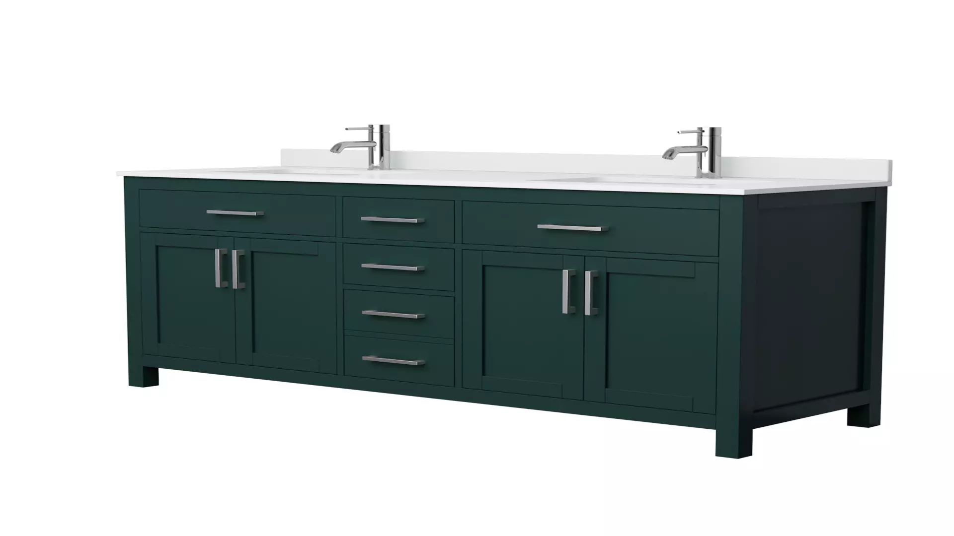 Beckett 66 Inch Double Bathroom Vanity in Green, White Cultured Marble Countertop, Undermount Square Sinks, Brushed Nickel Trim material