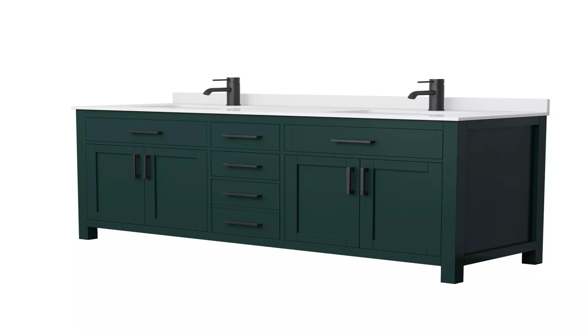 Beckett 66 Inch Double Bathroom Vanity in Green, White Cultured Marble Countertop, Undermount Square Sinks, Matte Black Trim material