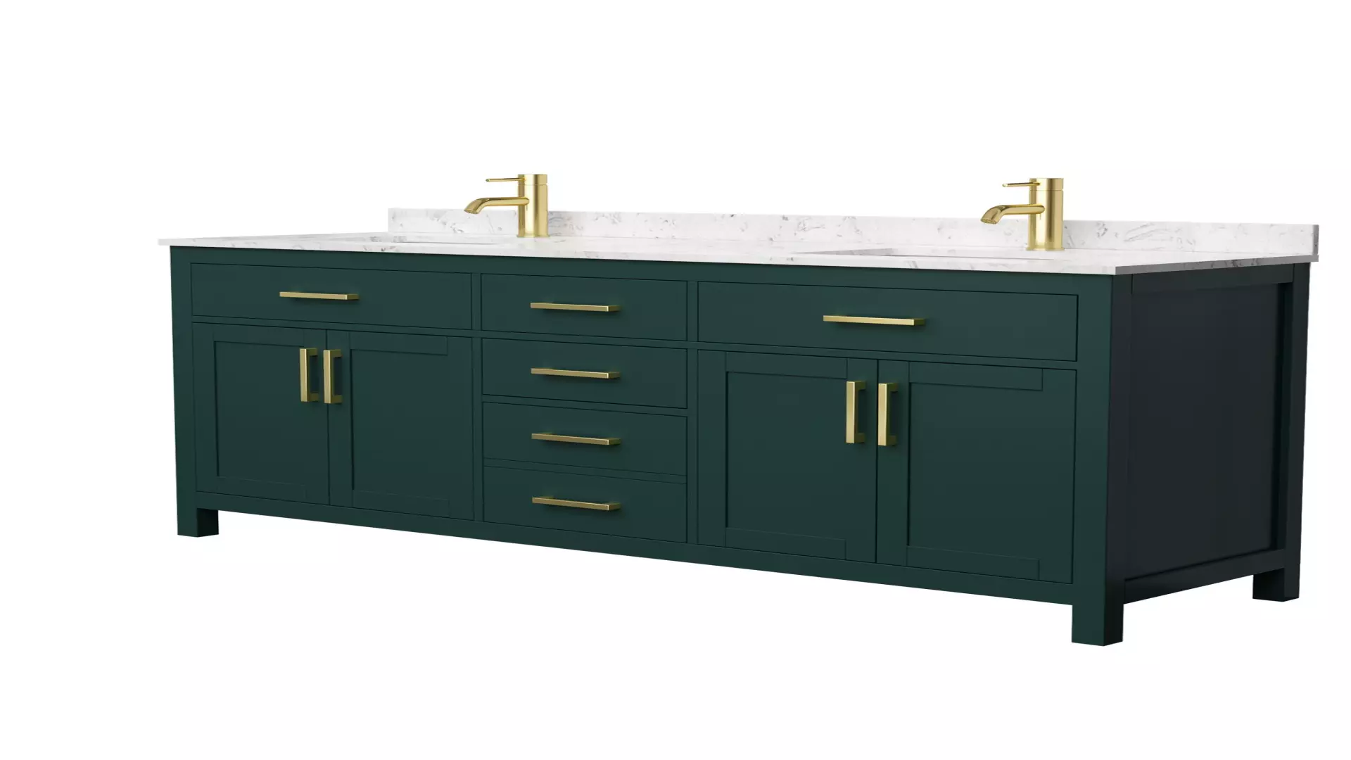 Beckett 72 Inch Double Bathroom Vanity in Green, Carrara Cultured Marble Countertop, Undermount Square Sinks, Brushed Gold Trim material