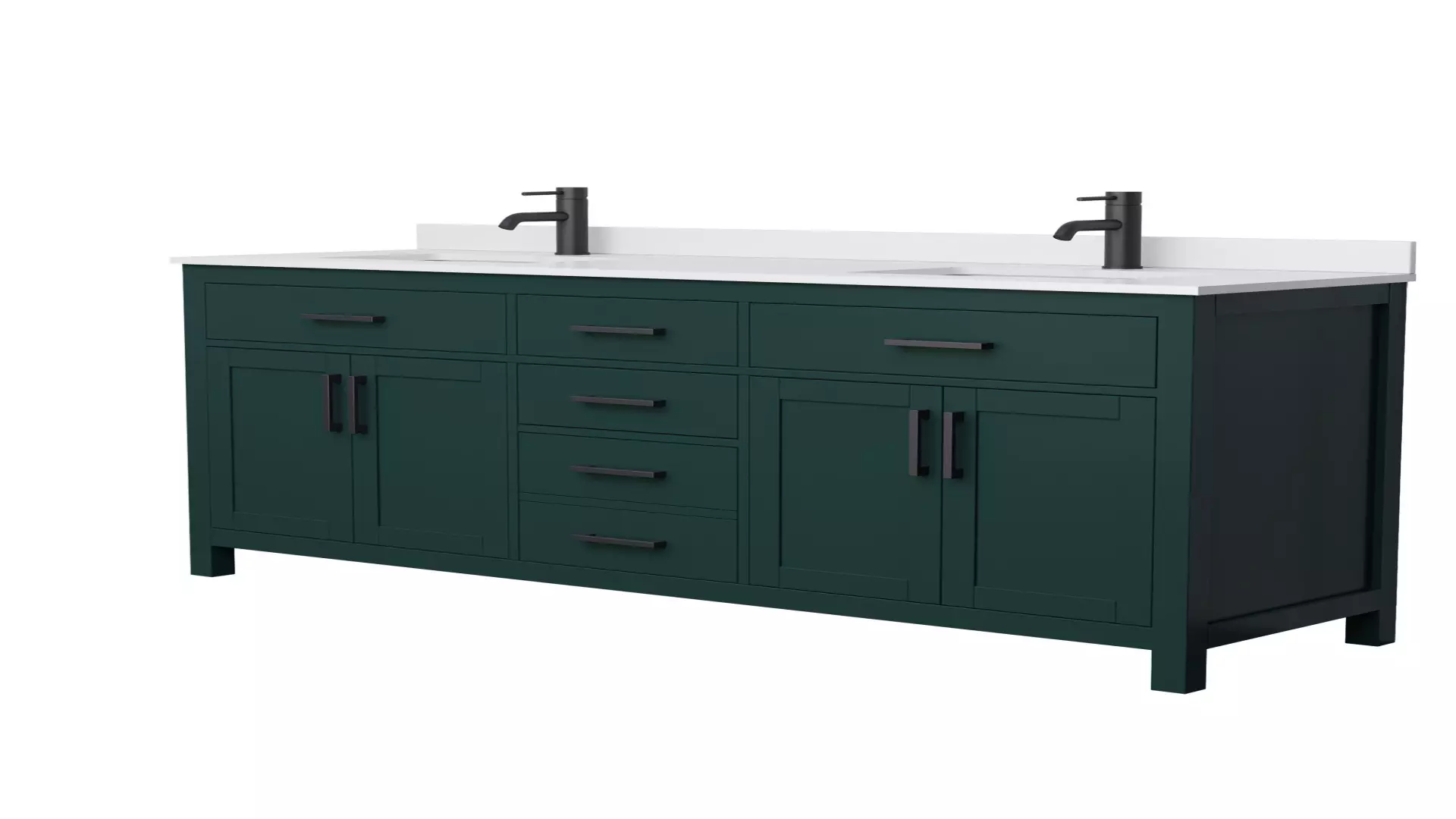 Beckett 72 Inch Double Bathroom Vanity in Green, White Cultured Marble Countertop, Undermount Square Sinks, Matte Black Trim material