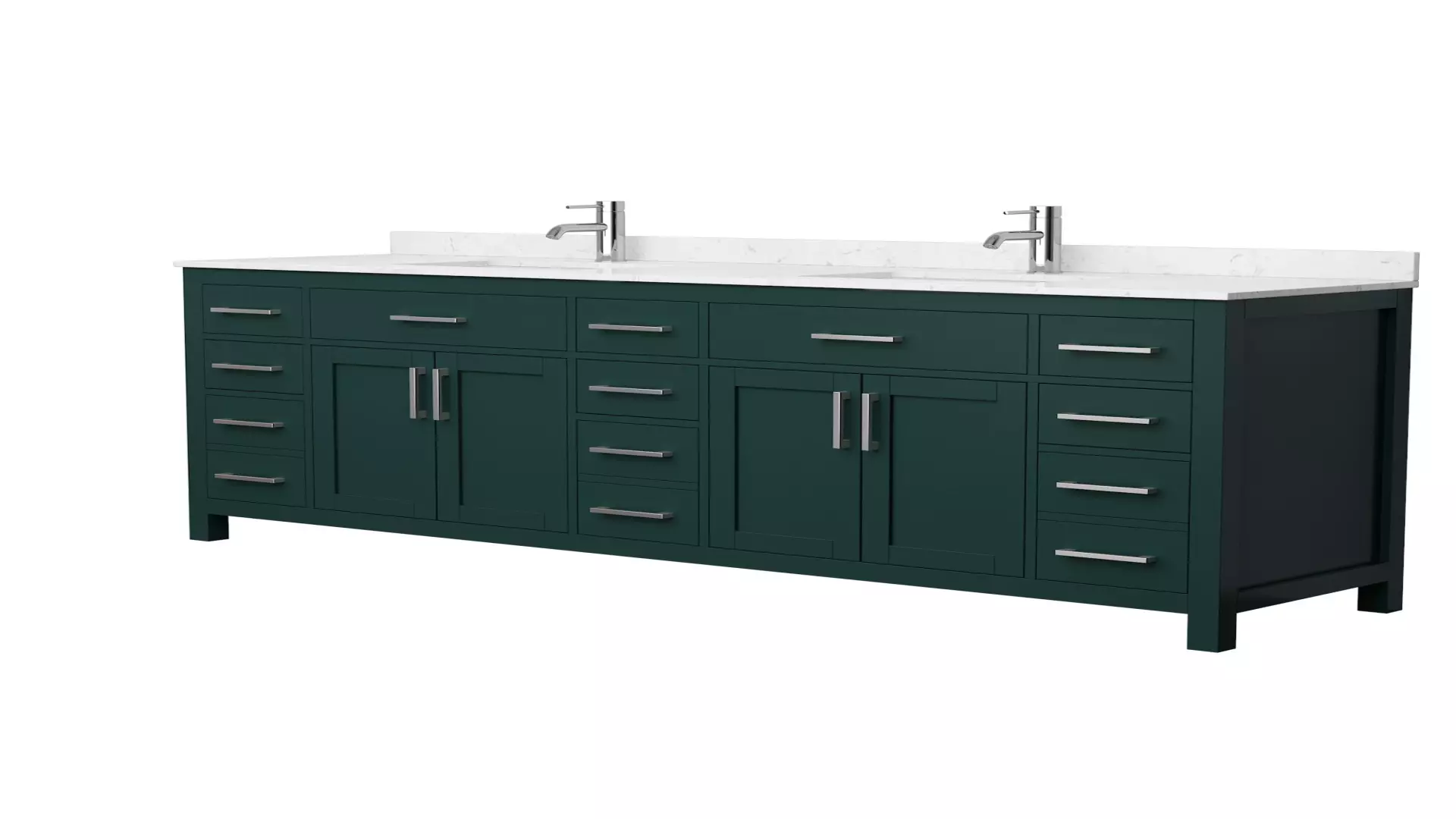 Beckett 84 Inch Double Bathroom Vanity in Green, Carrara Cultured Marble Countertop, Undermount Square Sinks, Brushed Nickel Trim material