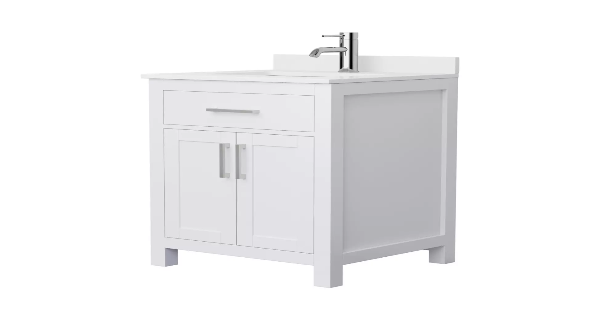 Beckett 24 Inch Single Bathroom Vanity in White, White Cultured Marble Countertop, Undermount Square Sink, Brushed Nickel Trim material