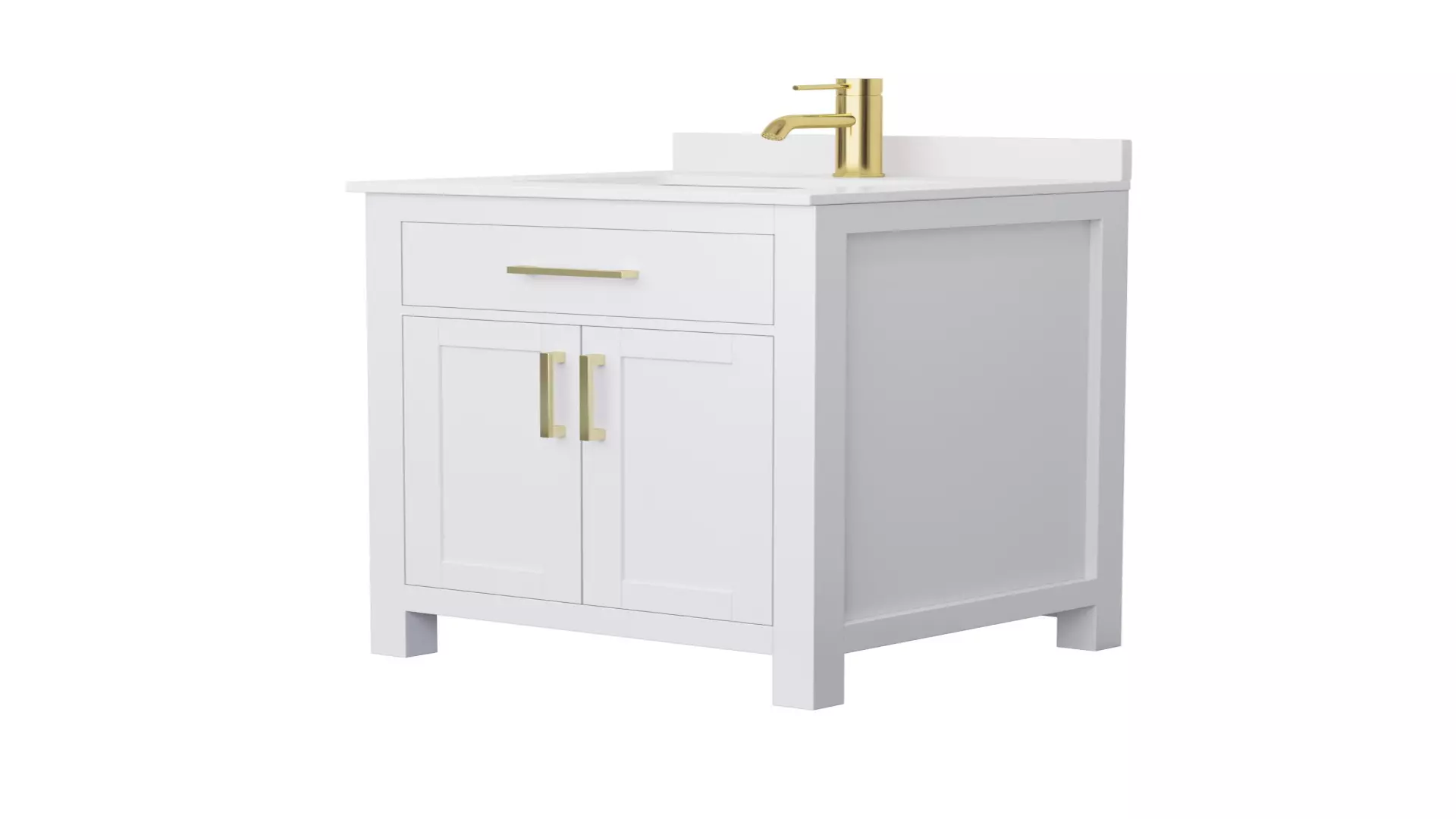 Beckett 24 Inch Single Bathroom Vanity in White, White Cultured Marble Countertop, Undermount Square Sink, Brushed Gold Trim material