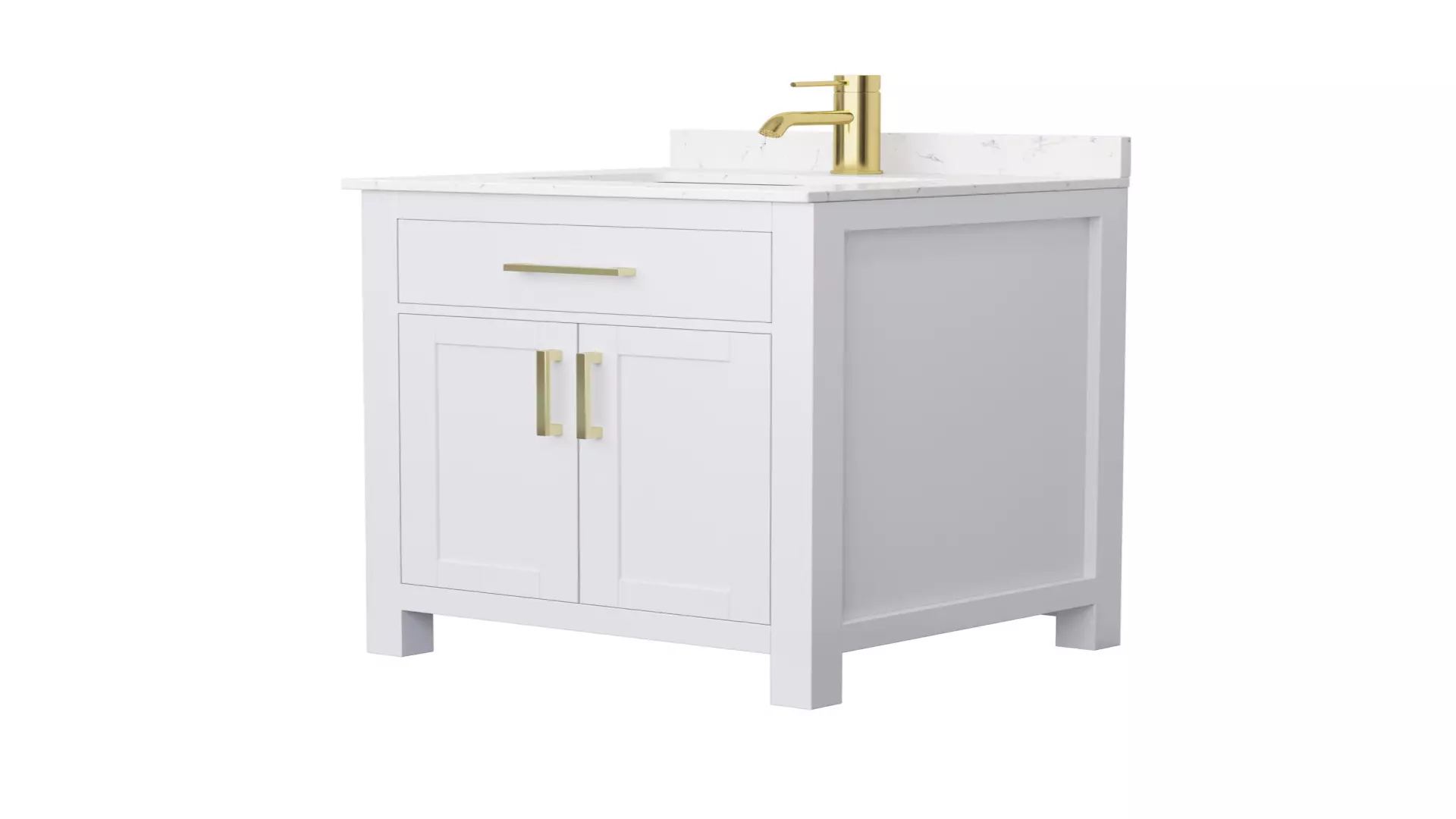 Beckett 24 Inch Single Bathroom Vanity in White, Carrara Cultured Marble Countertop, Undermount Square Sink, Brushed Gold Trim material