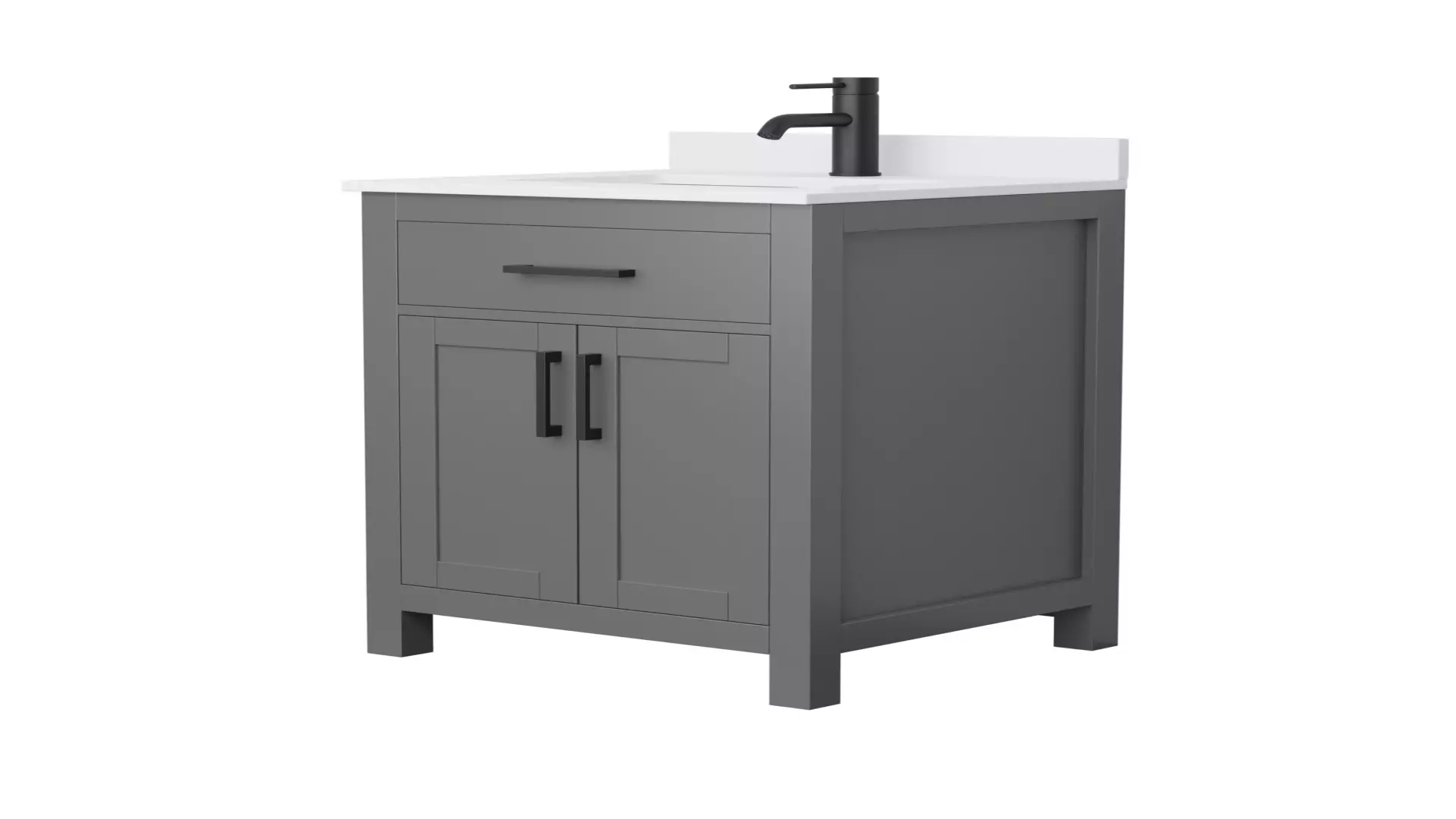 Beckett 24 Inch Single Bathroom Vanity in Dark Gray, White Cultured Marble Countertop, Undermount Square Sink, Matte Black Trim material