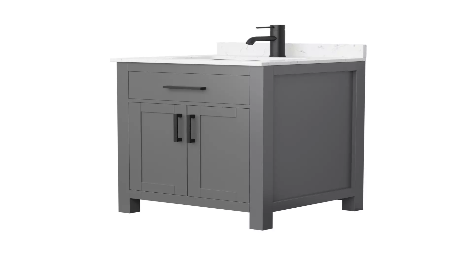 Beckett 24 Inch Single Bathroom Vanity in Dark Gray, Carrara Cultured Marble Countertop, Undermount Square Sink, Matte Black Trim material