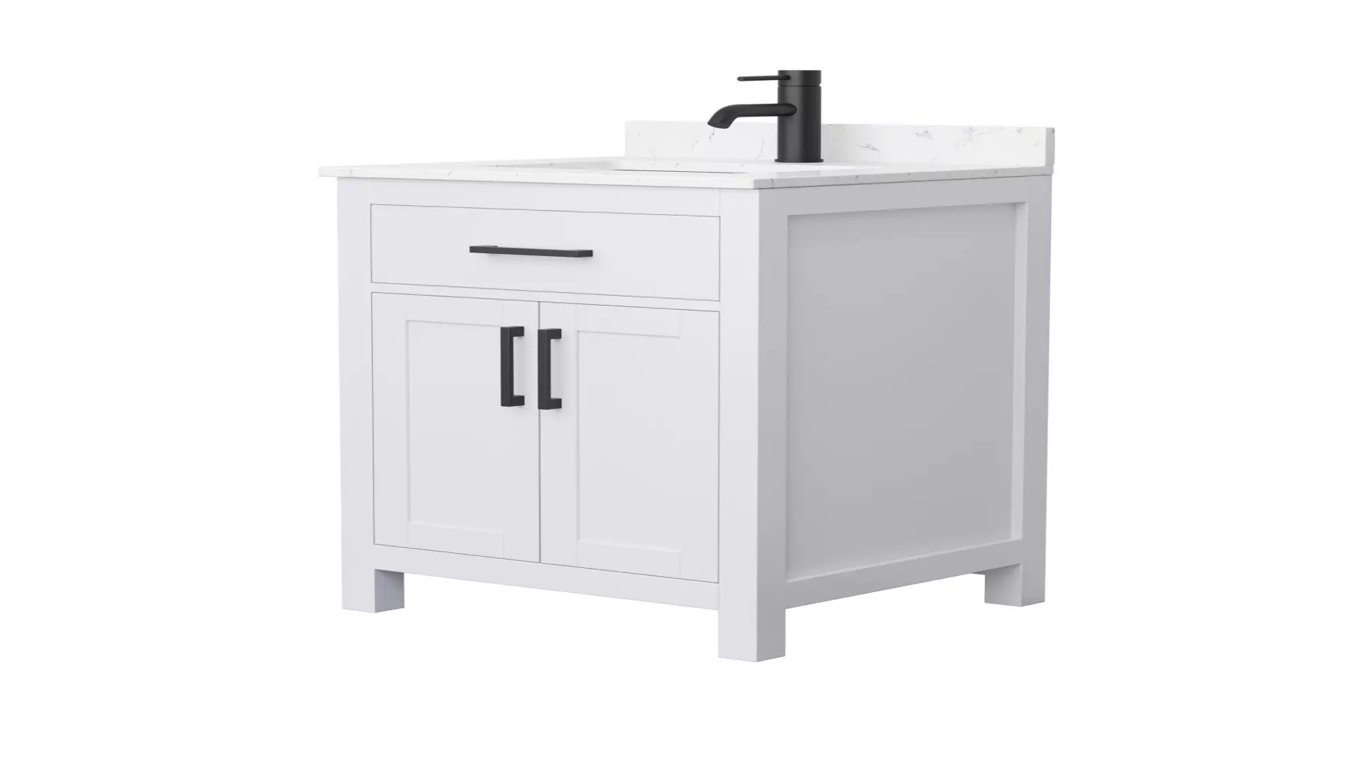 Beckett 24 Inch Single Bathroom Vanity in White, Carrara Cultured Marble Countertop, Undermount Square Sink, Matte Black Trim material